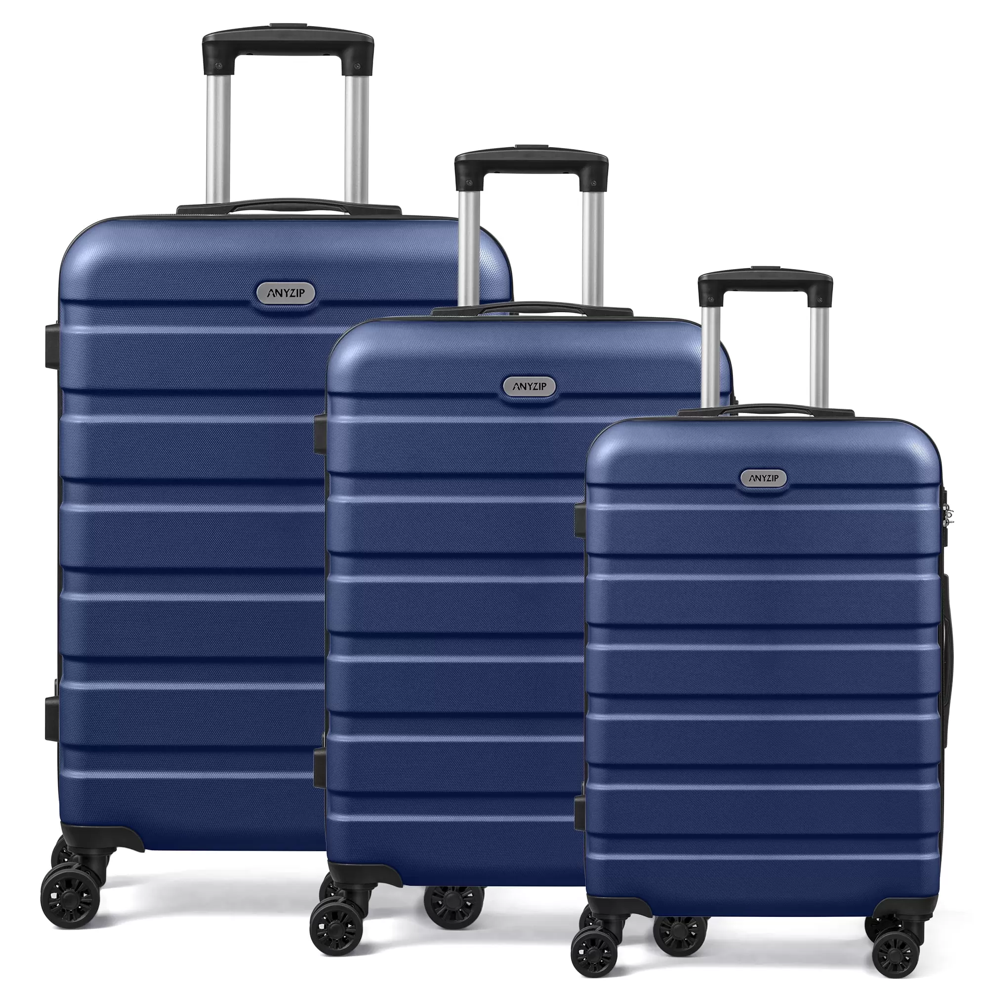 AMZFUN 3PCS Luggage Sets.PC+ABS Hardside Lightweight Suitcase with Silent Universal Wheels. TSA Lock Carry On Luggage 20/24/28 Inch Dark Blue