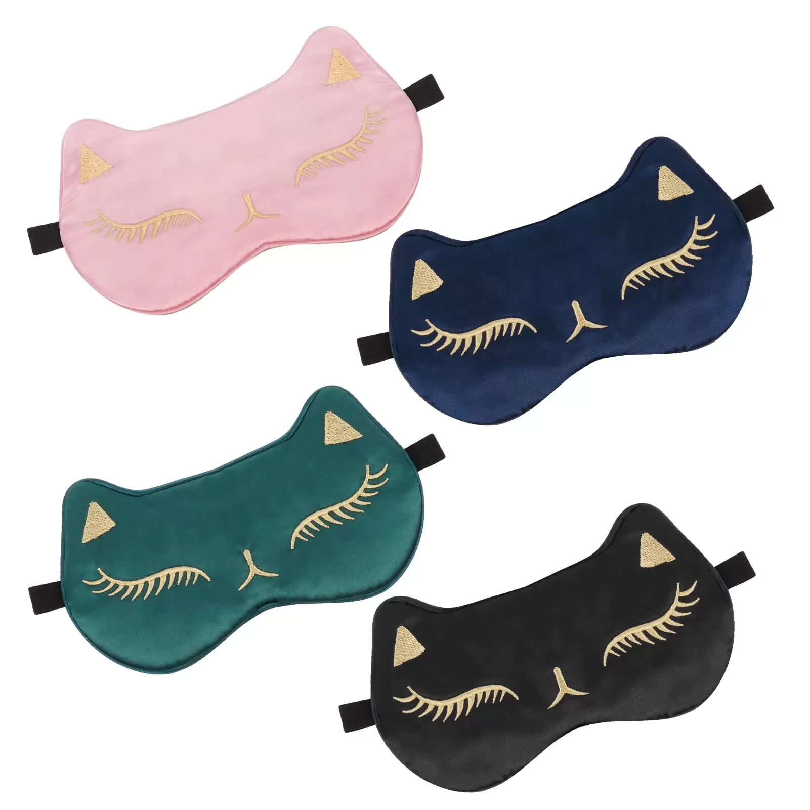 AOWOO 4 Pack Silk Sleep Eye Mask. Cute Cat Sleeping Eye Mask. Lightweight Adjustable Blackout Sleep Mask. Blindfold Satin Night Eye Masks for Women Men Adults Kids(Cute Emoticons)