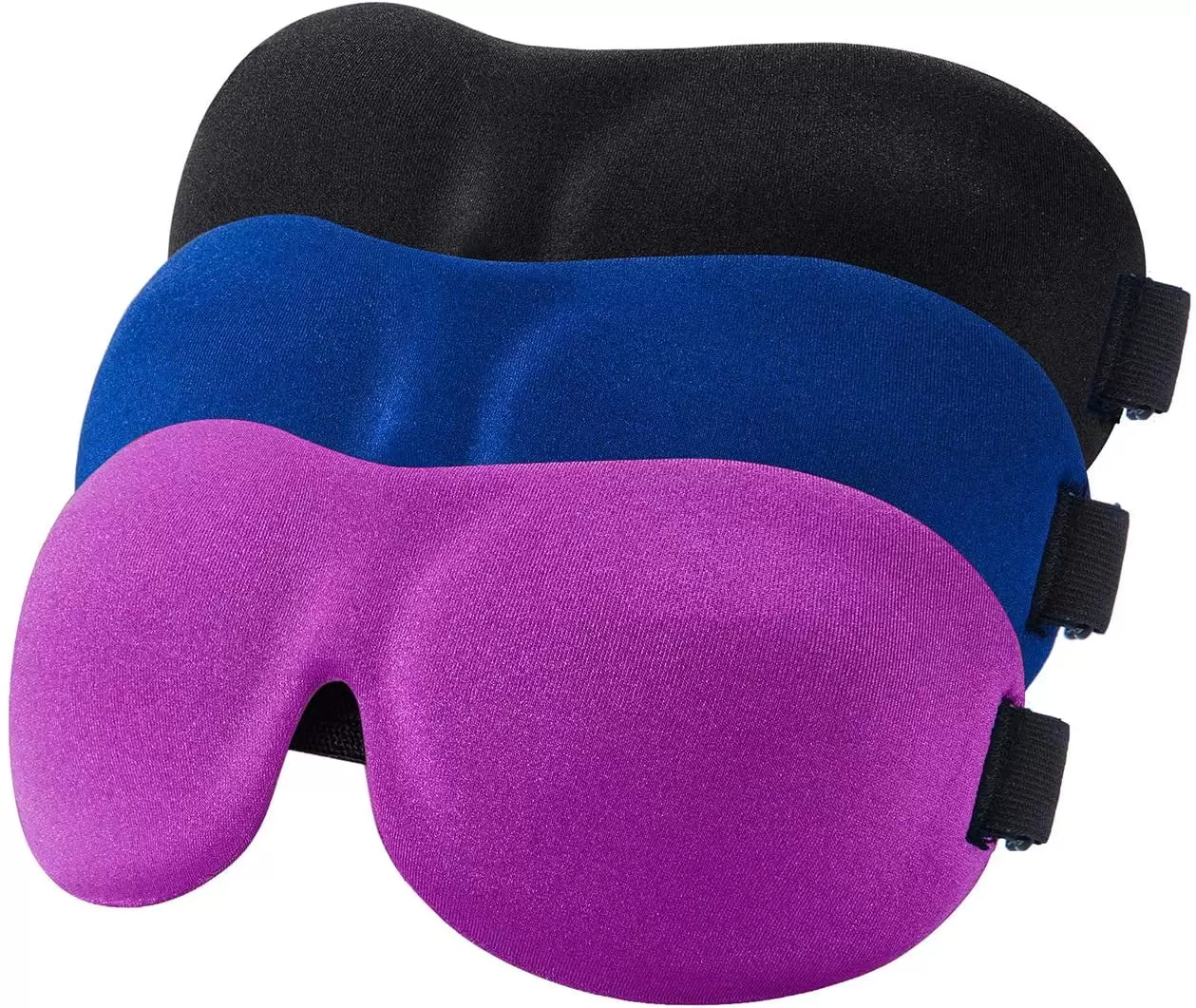 AUQ HUA TRADE Sleep Mask Pack of 3. Adjustable 3D Contoured Eye Masks for Sleeping Shift Work Naps. Night Blindfold Eyeshade for Men Women