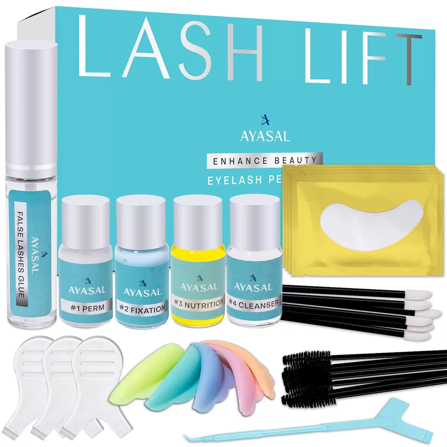 AYASAL Eyelash Perm Kit. Long-Lasting Curl. Home & Professional Use. Lash Lift Kit & Safe Perming Wave. Semi-Permanent Curling. Professional Quality