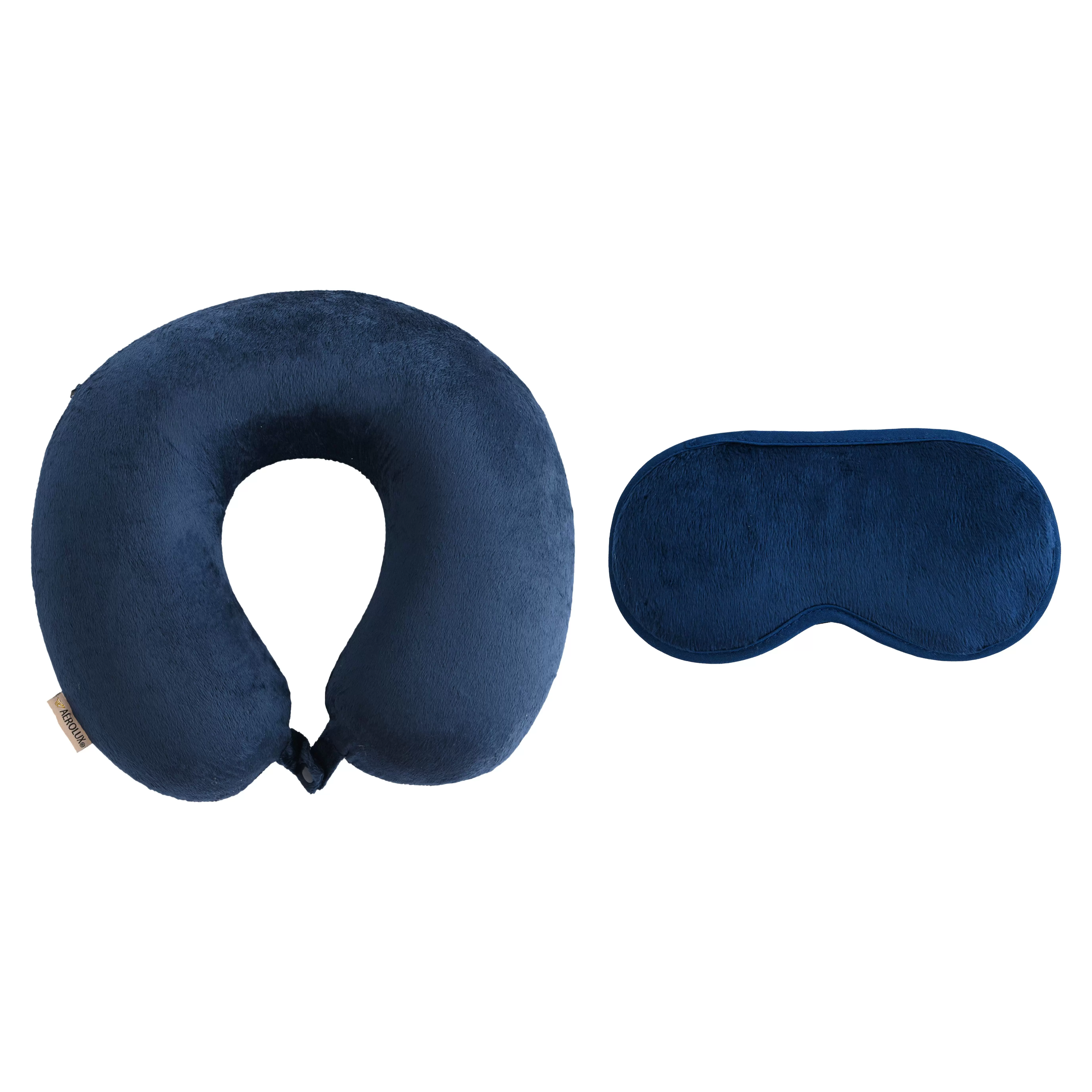 Aero Lux? Bon Voyage 2-Piece Travel Set - Memory Foam Travel Neck Pillow and Eye Mask. Navy Blue