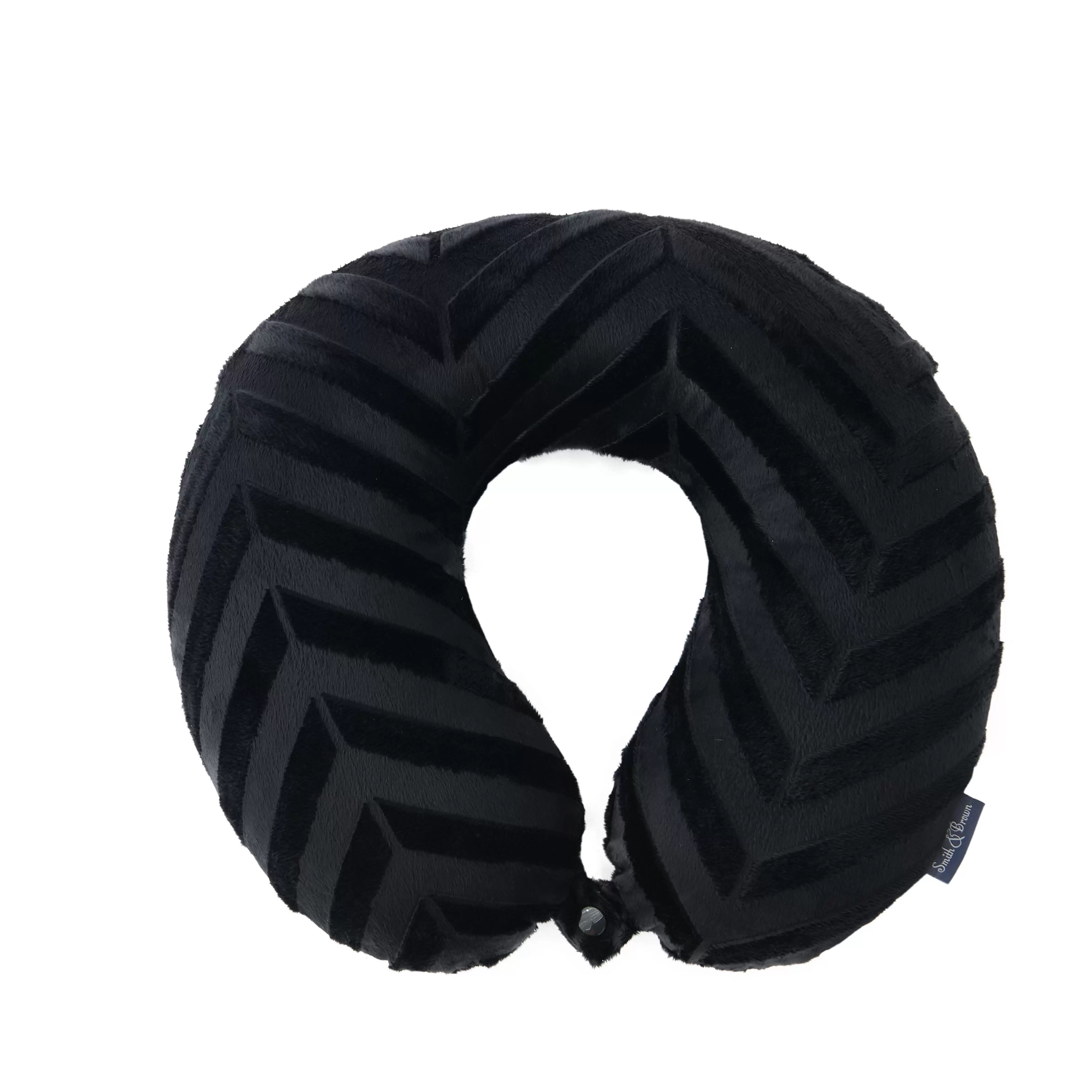 Aero Lux? Bon Voyage Mink Memory Foam Travel Neck Pillow with Embossed Geometric Design. Black