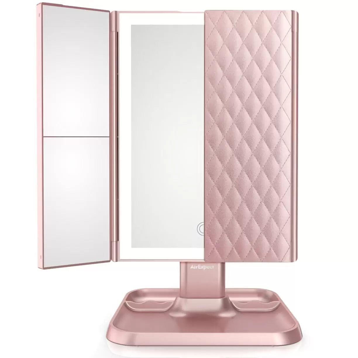 AirExpect Makeup Mirror Vanity Mirror with 1 x 2 X 3 X Magnification Vanity Mirror with 72 LEDs Touch Control Dual Power Supply Portable Cosmetic Mirror. Women Gift. Pink