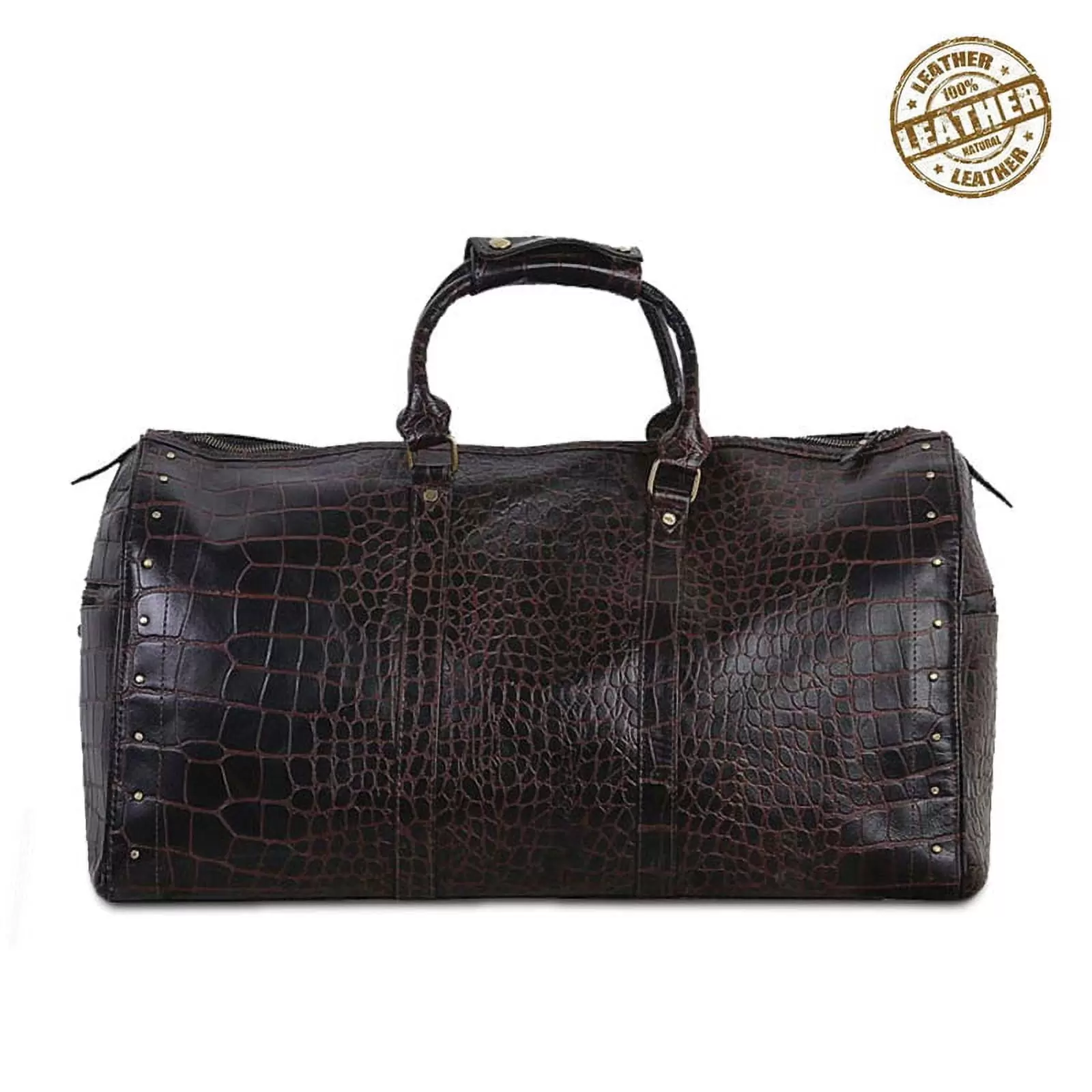 Alfred- The Dark Maroon Leather Croc Print Duffel Bag designed with Spacious Interiors. Detachable Straps lightweight luggage for travel