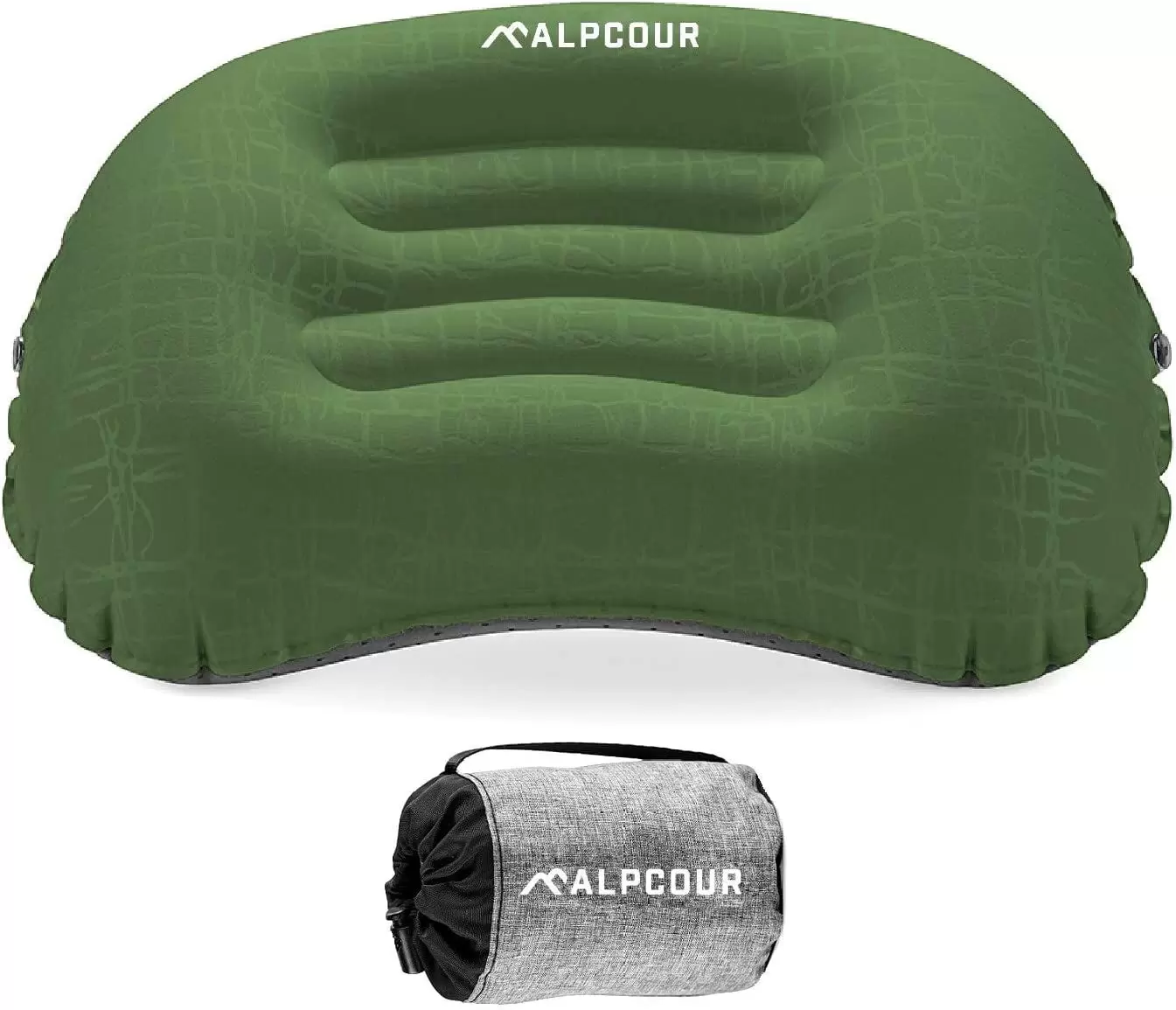 Alpcour Ultralight Inflatable Camping Pillow - Compact Travel Essential with Carry Case - Army Green