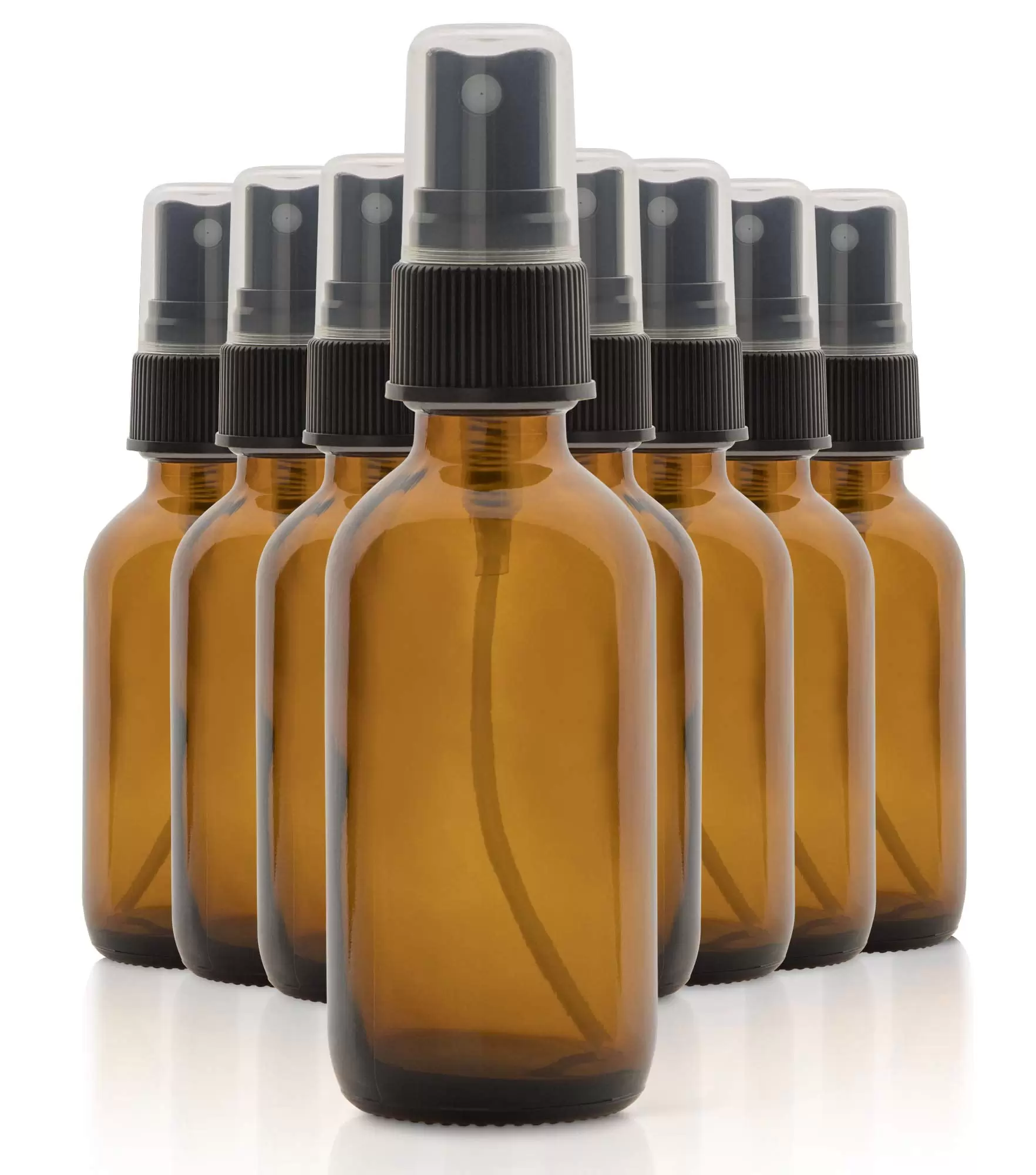 Amber Glass Essential Oil Bottles. 2 oz Small Glass Bottles. Glass Bottles for Essential Oils- BPA Free - Toxin Free - Mini Spray Bottle - (Spa Pack (8 Pack))