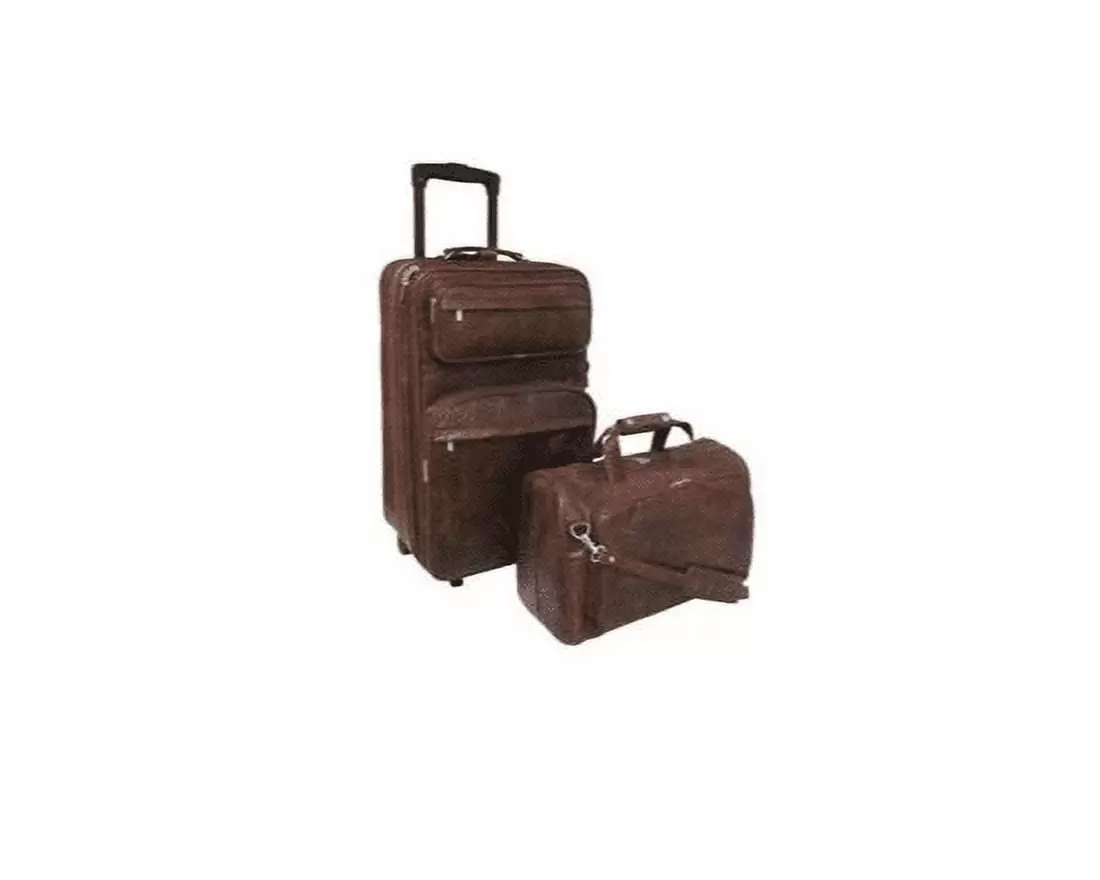 AmeriLeather 8002-6 Ostrich Print Leather Traveler Set. Brown - 2 Piece