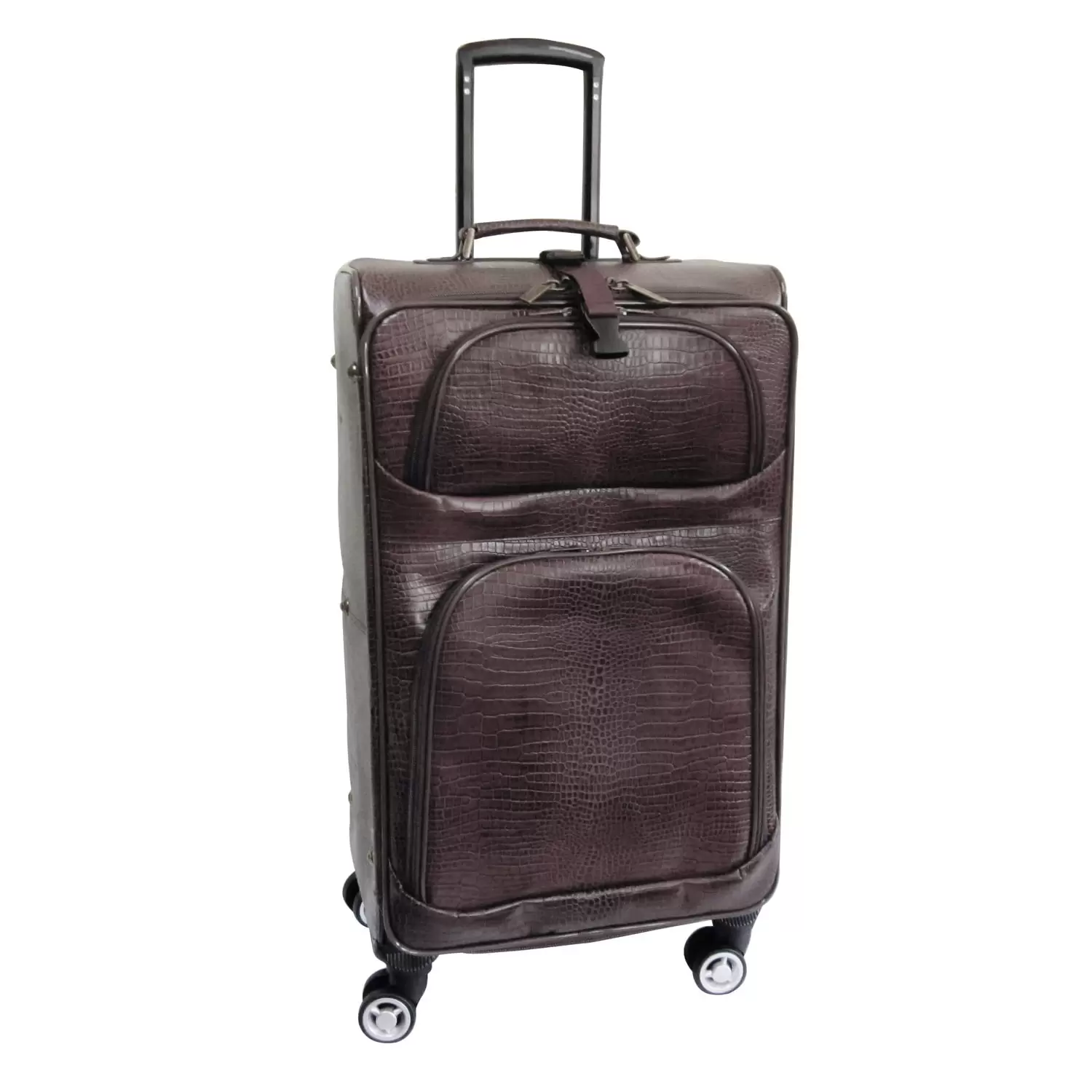 Amerileather Dk Brown Leather Croco-Print Luggage on Spinner Wheels (#8601-4L)