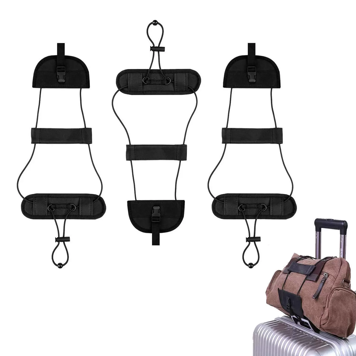 Amerteer 3 Pack Bag Bungee. Luggage Straps Suitcase Adjustable Belt - Lightweight and Durable Travel Bag Accessories