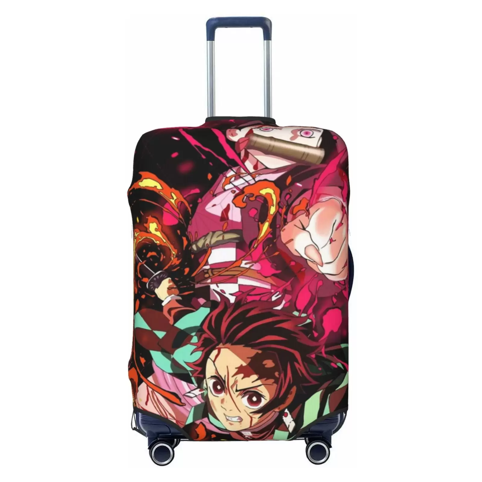 Anime Demon Slayer Protective Suitcase Cover Elastic Travel Luggage Cover Organizers Fits Small