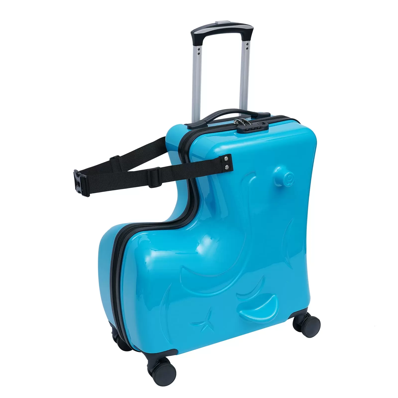 Anqidi 20 Kids Ride On Suitcase Hard Luggage Suitcase Horse-Shape Children Trolley Baggage Travel Case Waterproof with Universal Double-Row Wheels Blue