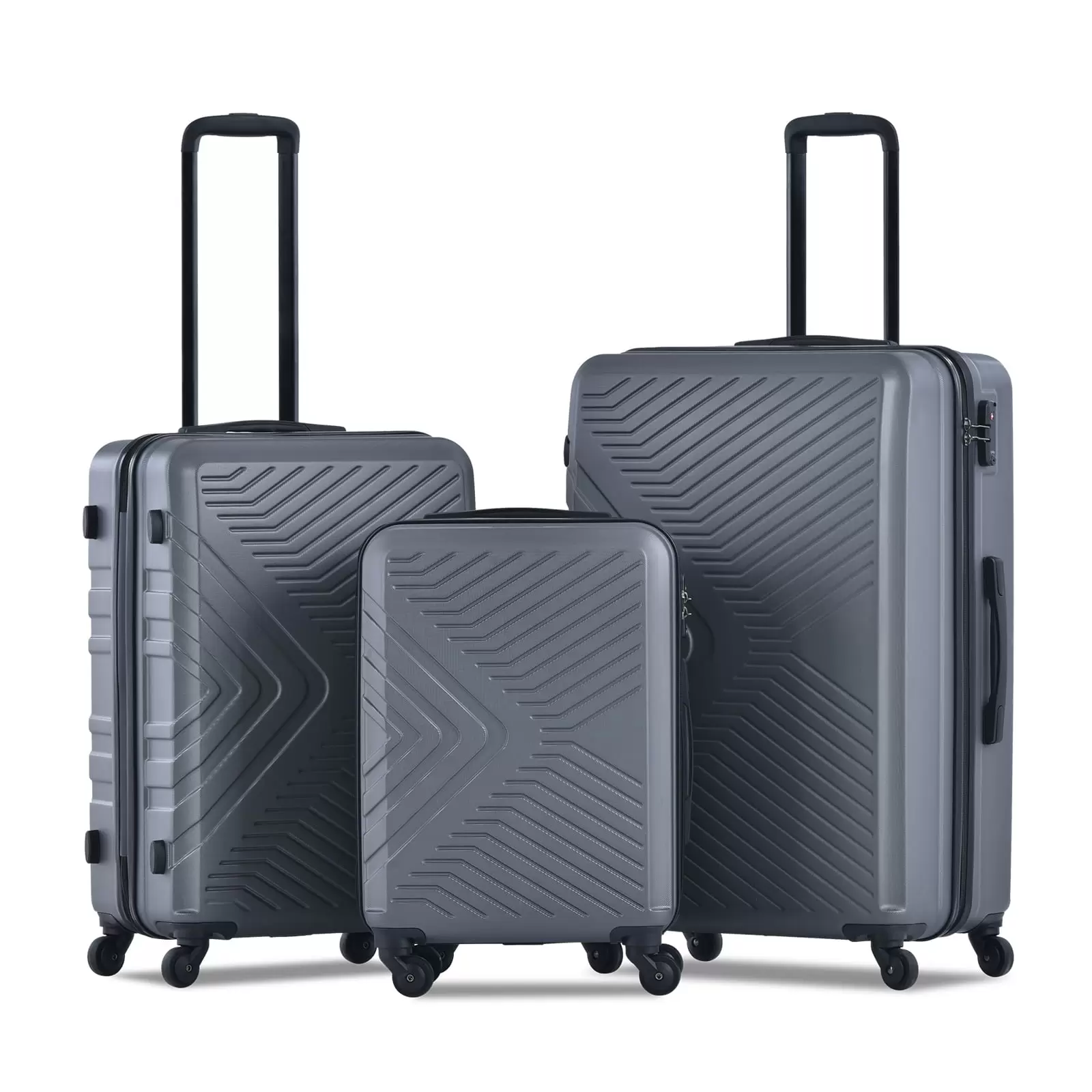 Anself 3 Piece Luggage Sets ABS Lightweight Suitcase with Two Hooks. Spinner Wheels. TSA Lock. (20/24/28) Gray