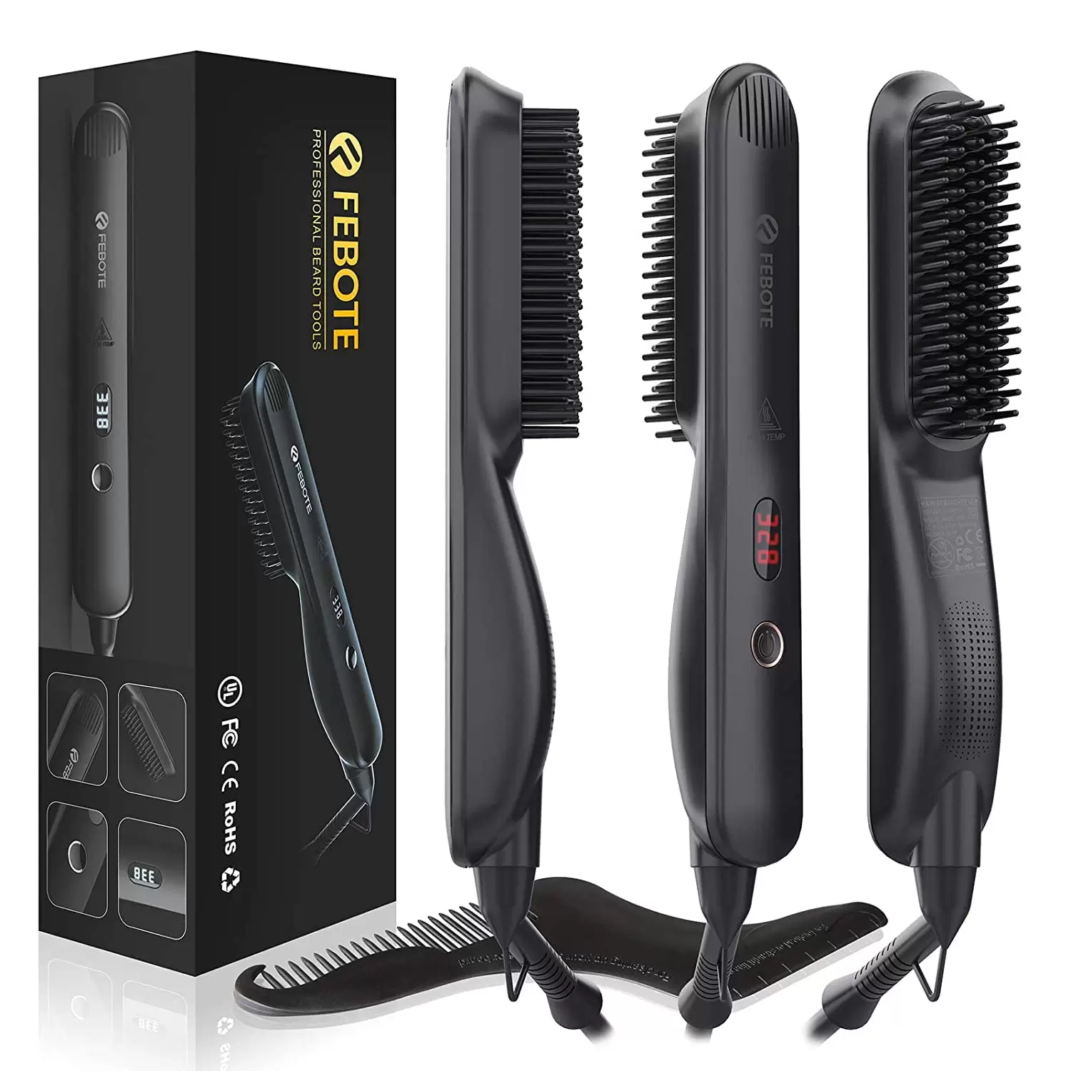 Aokur Beard Straightener Brush Kit for Men. Anti-Scalding Heated Styling Hair Comb. 5 Temperature Settings. Grooming Gifts with Bear Shaper and Travel Bag