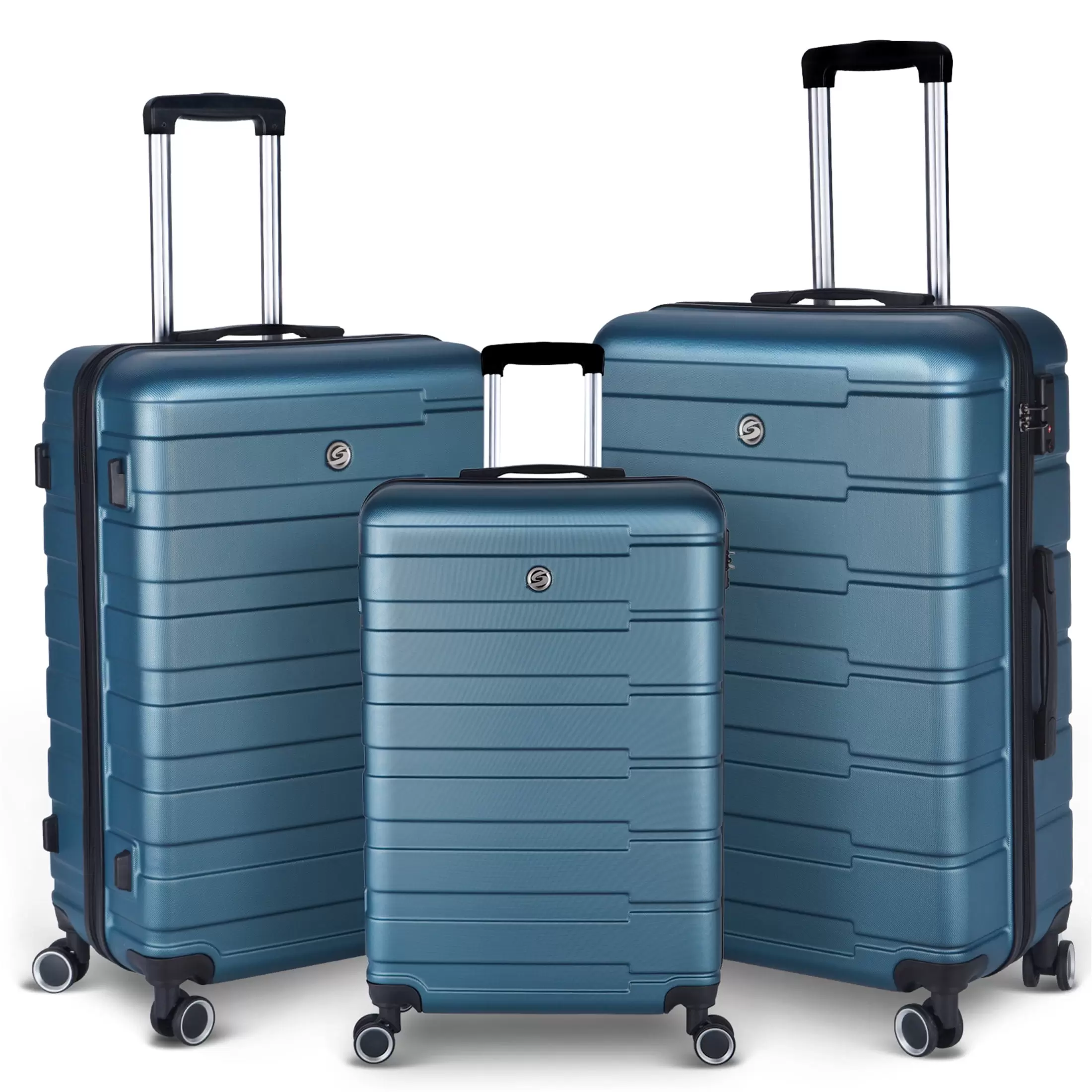 Aukfa 3 Piece Luggage Set. Hardside Carry on Suitcase w/ Double Wheels. Cyan (20/24/28)