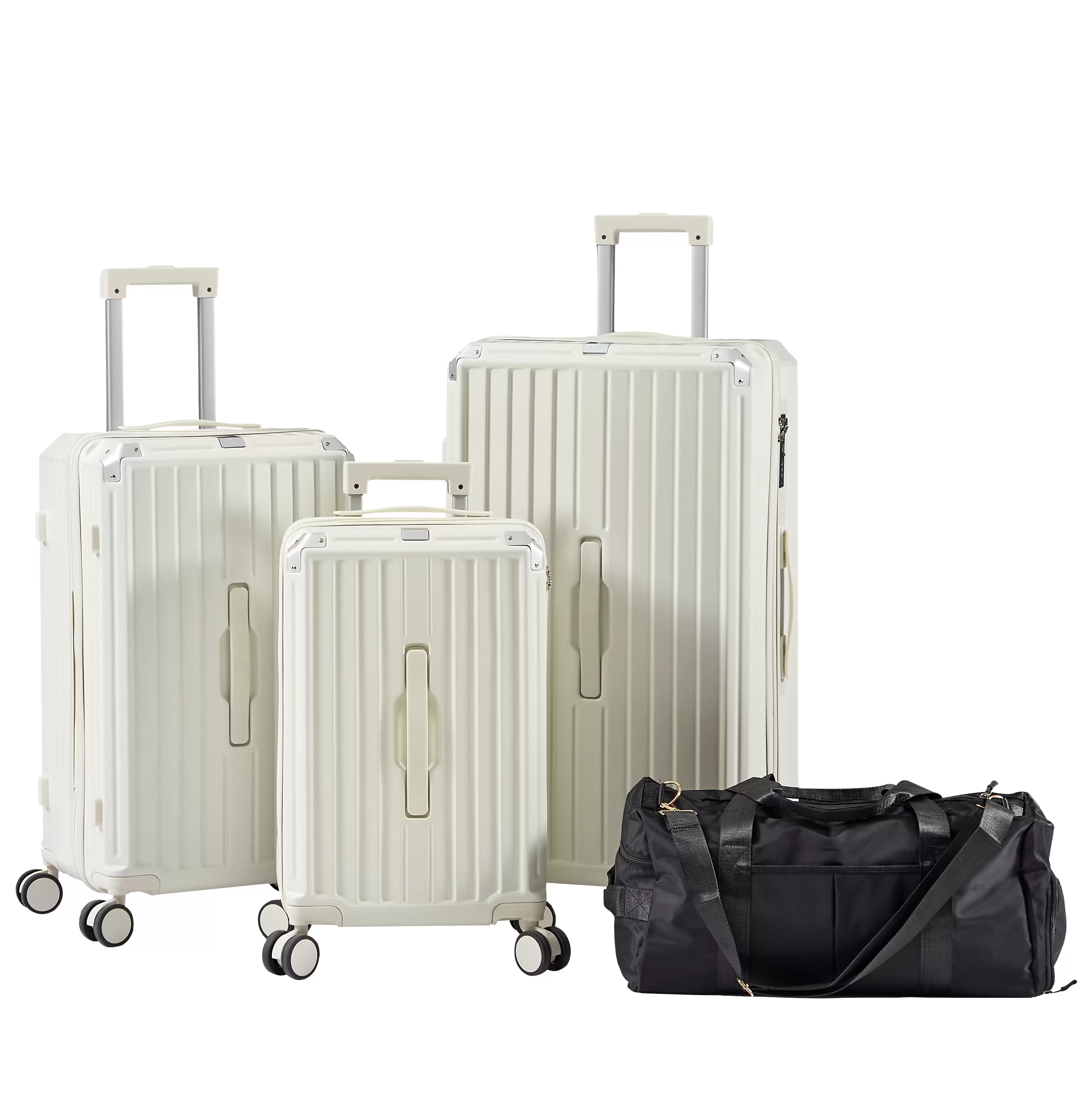 Aukfa 4 Piece Hardshell Luggage Set Lightweight Carry on Suitcase with Cup Holder (20/24/29/Travel Bag).White