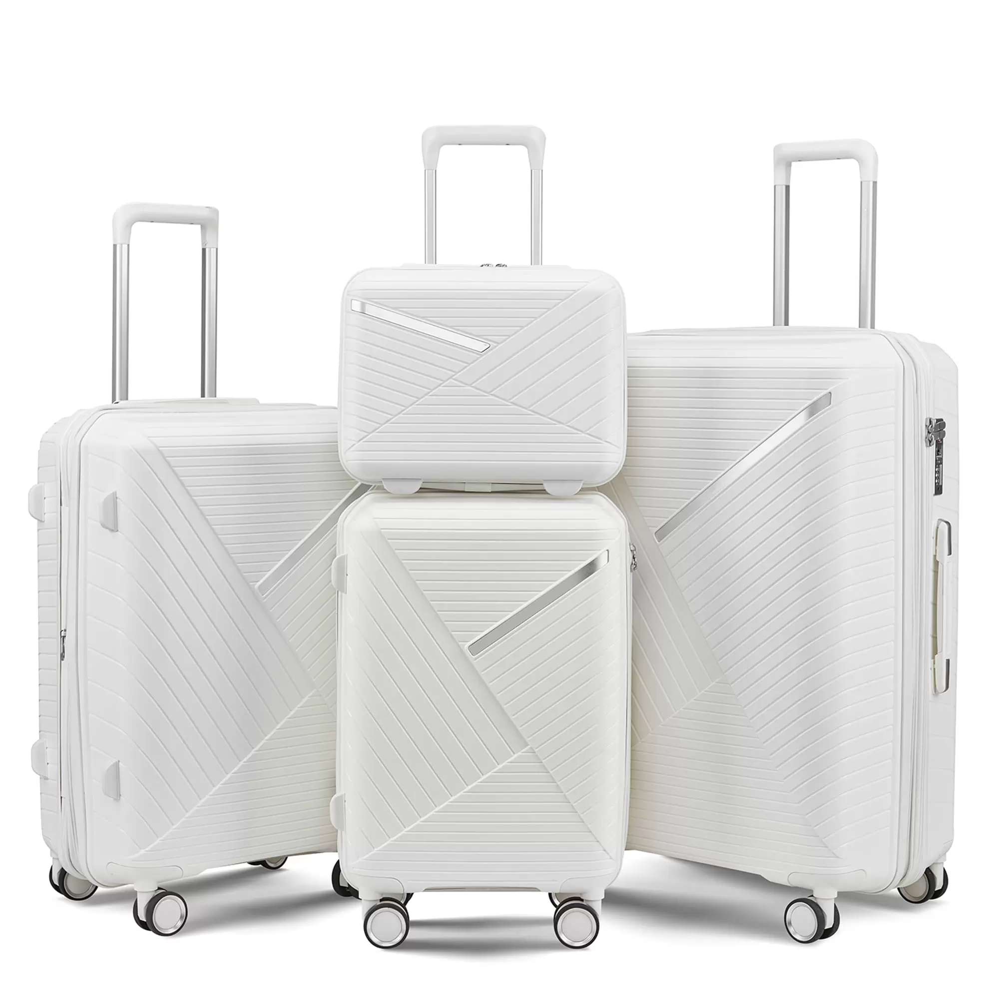 Aukfa Expandable Hardside 4-Piece Luggage Travel Set. Durable Suitcase Double Wheels. White