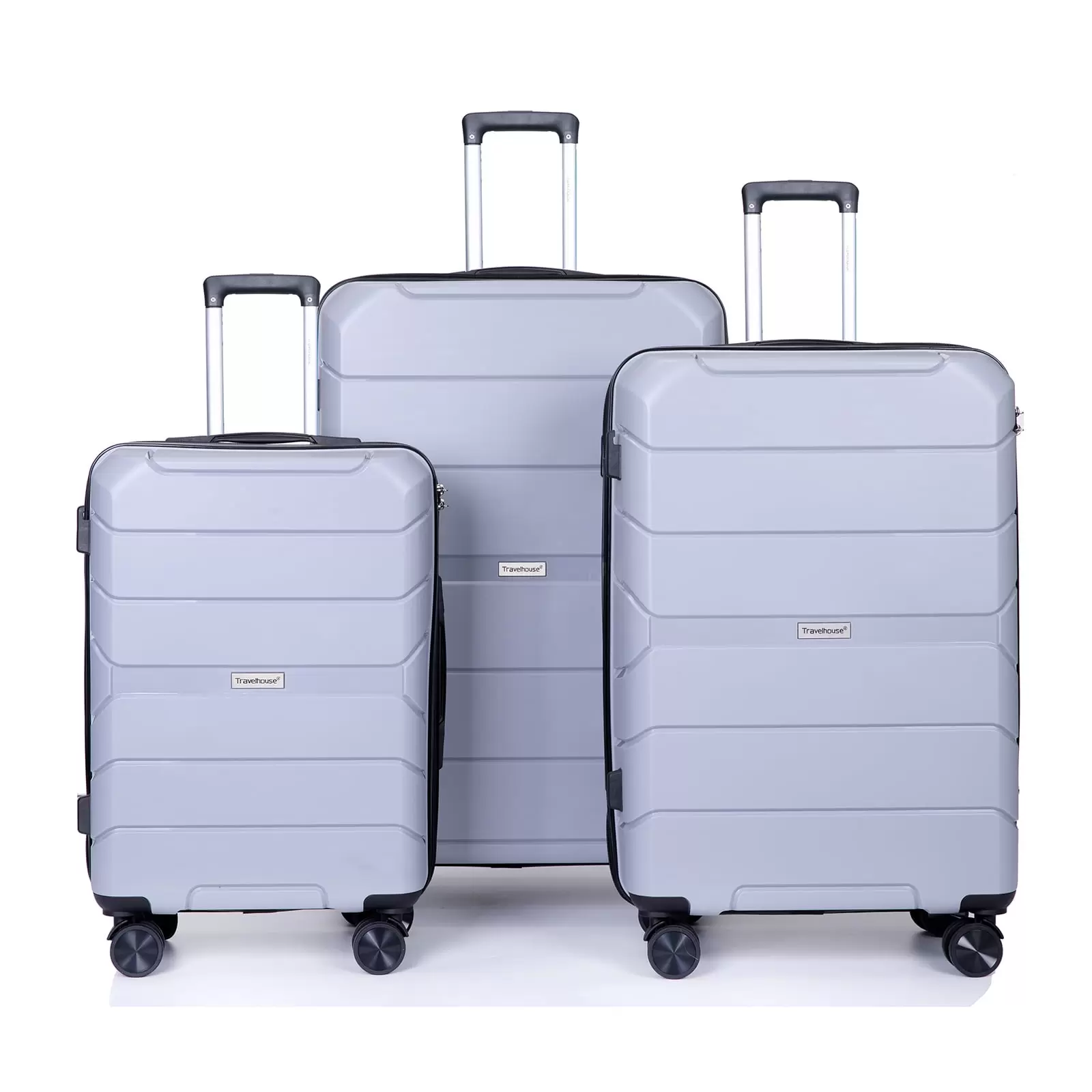 Aukfa Hardshell Suitcase Spinner Wheels PP Luggage Sets with TSA Lock - 3-Piece Set (20/24/28) - Silver