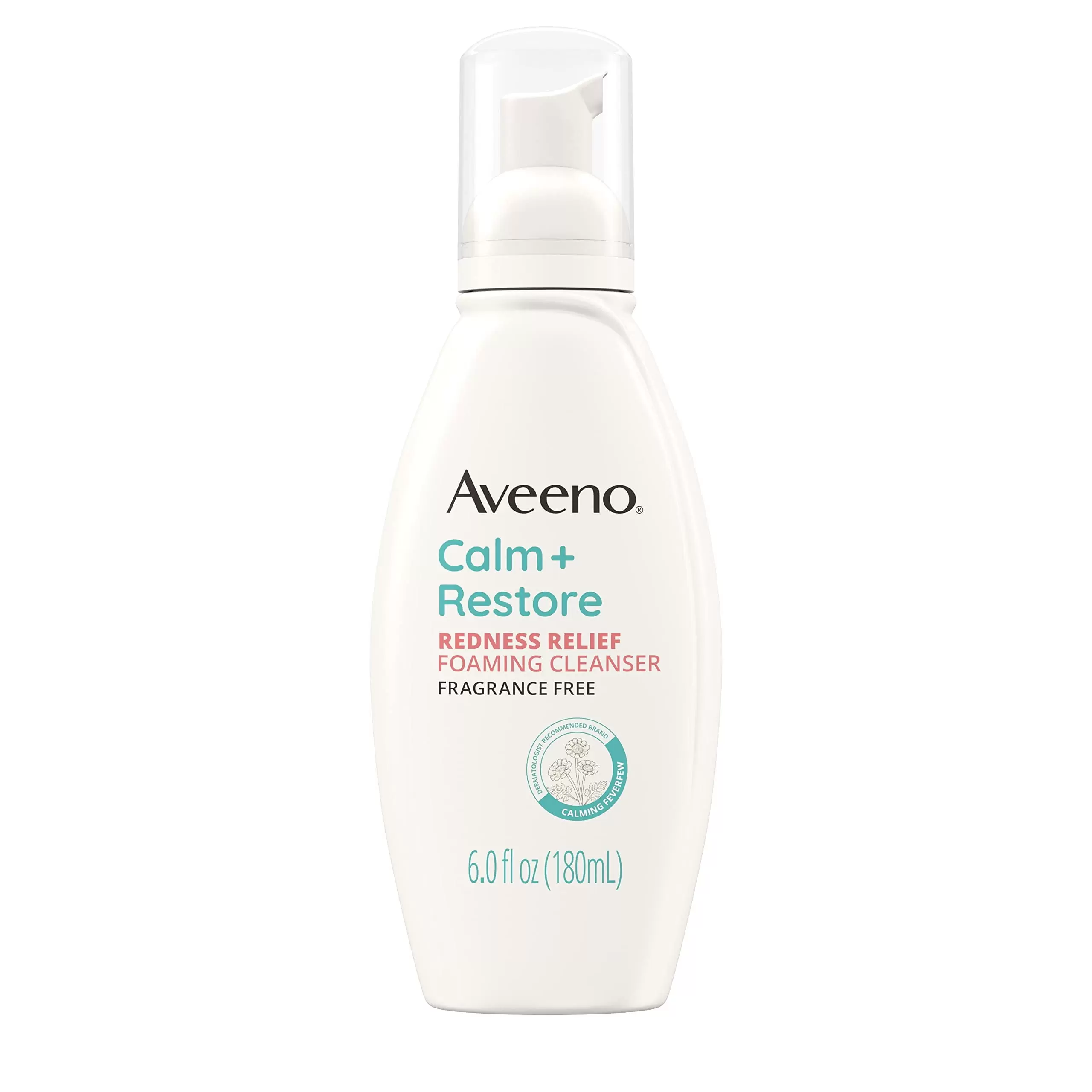 Aveeno Calm + Restore Redness Relief Foaming Cleanser - Soothing Facial Cleanser with Feverfew to Minimize Redness. Gentle on Skin. Fragrance-Free - 6 Fl. Oz