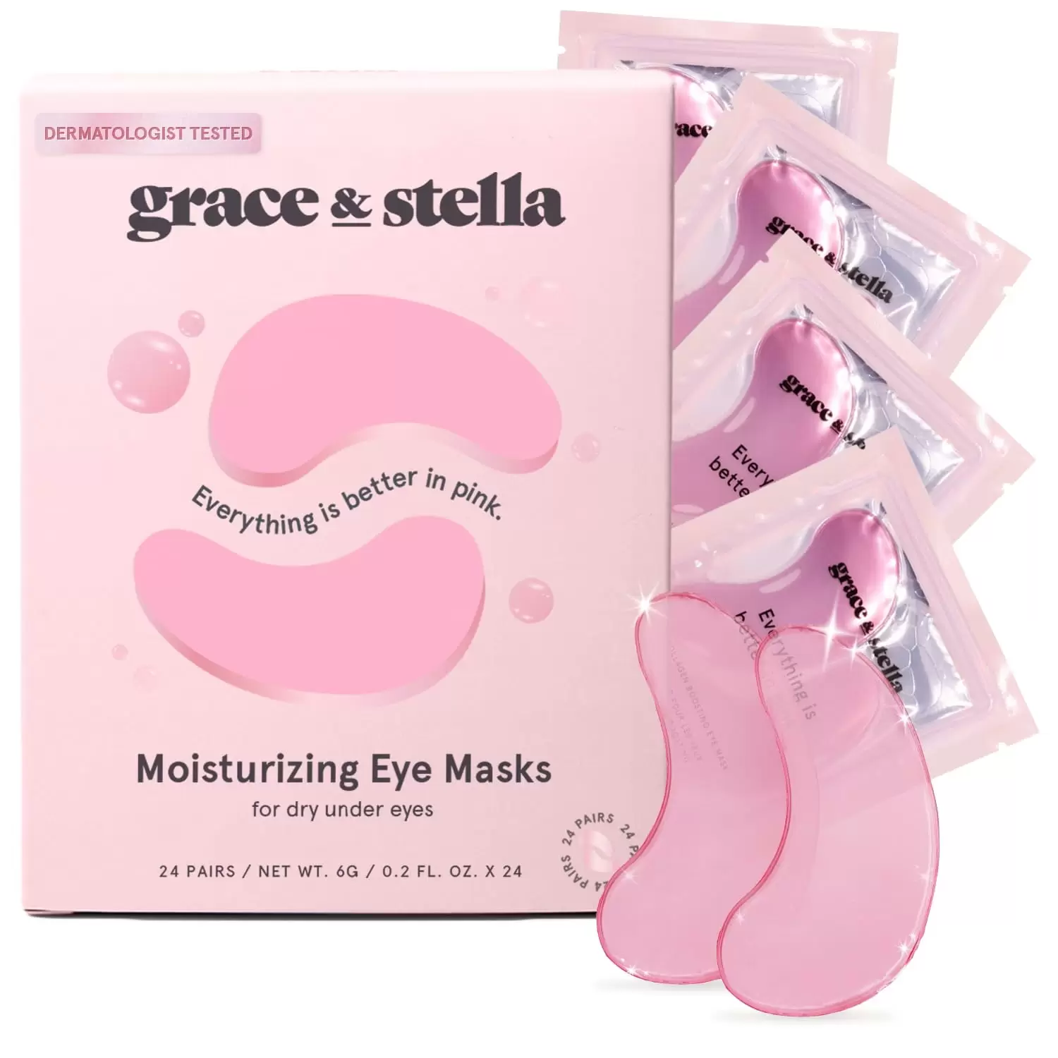 Award Winning Under Eye SR25 Mask (Pink. 24 Pairs) Reduce Dark Circles. Puffy Eyes. Undereye Bags. Wrinkles - Gel Under Eye Patches. Vegan Cruelty-Free Self Care by grace and stella