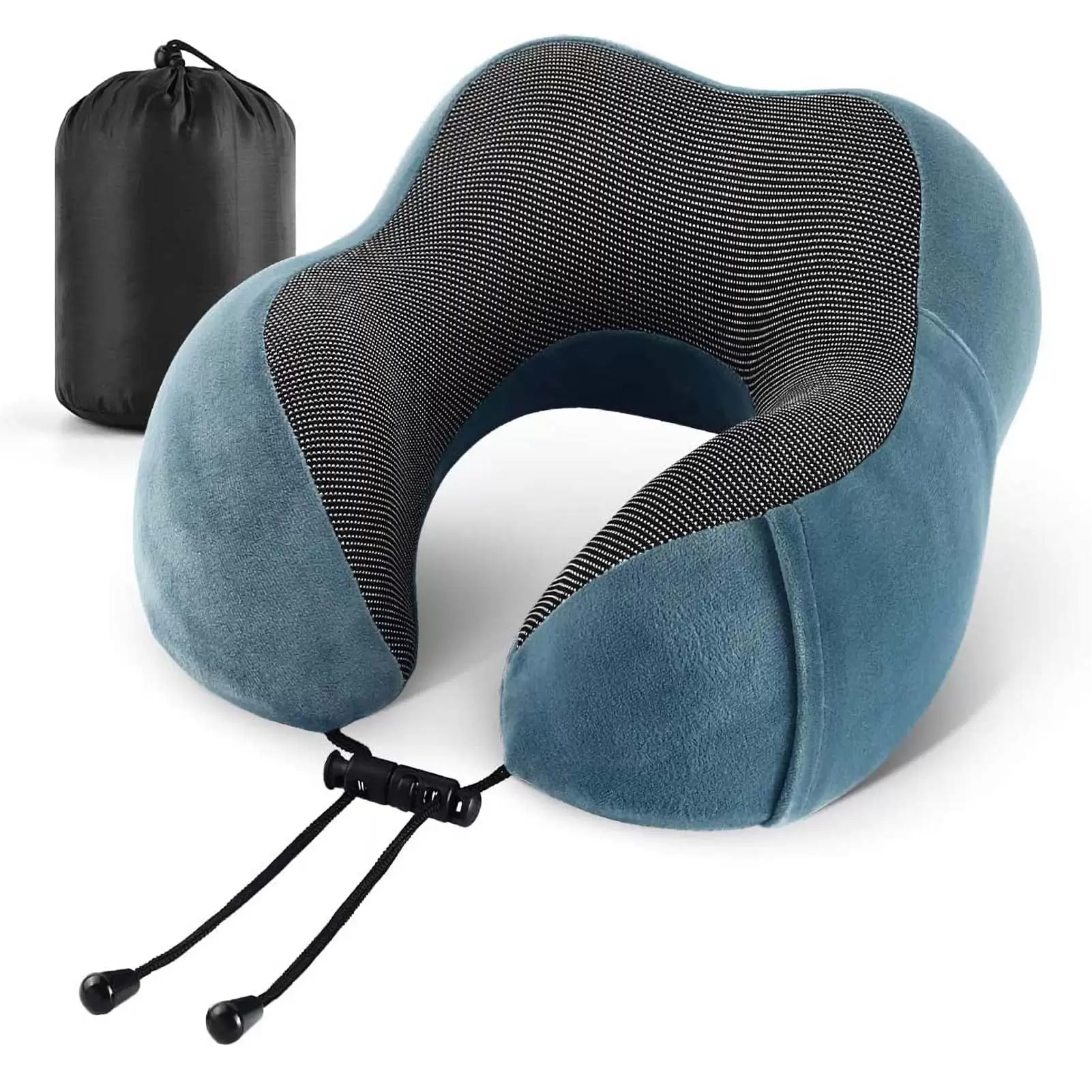 Axidou Travel Neck Pillow with 100% Memory Foam. Includes Travel Pillows Kit with Storage Bag. Blue