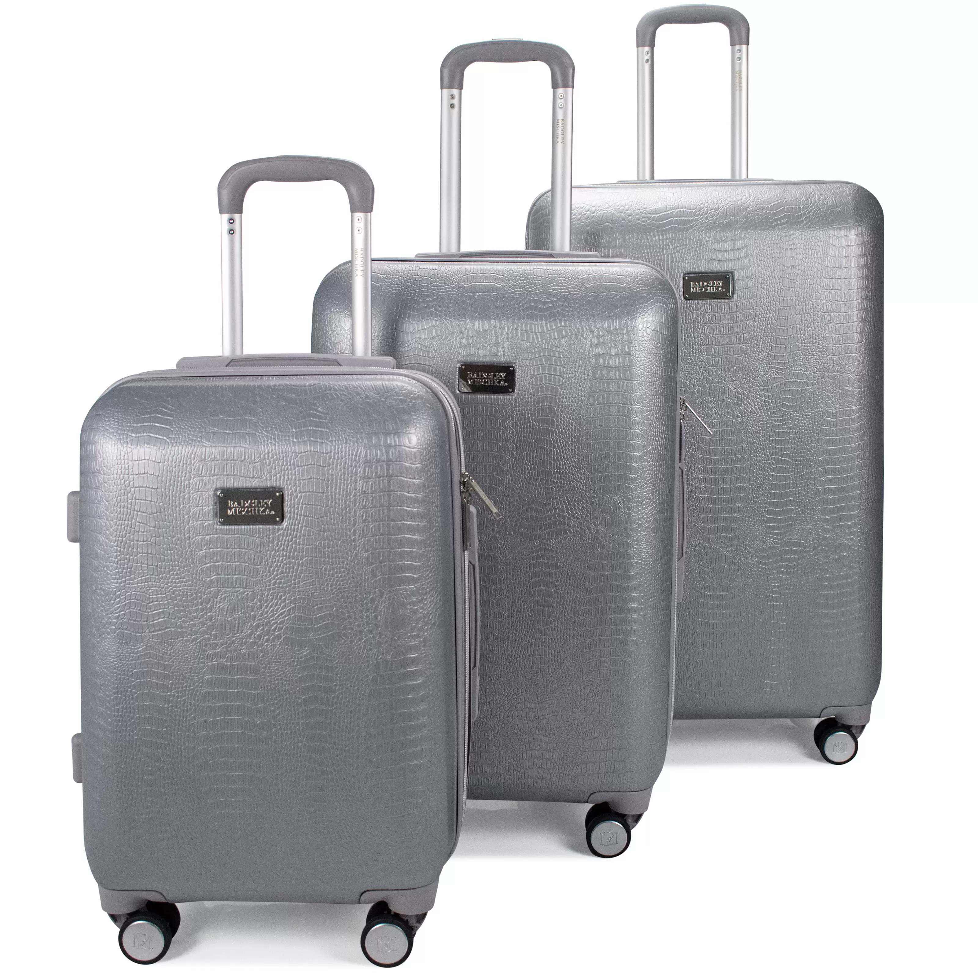 BADGLEY MISCHKA Snakeskin 3 Piece Expandable Luggage Set (Silver)