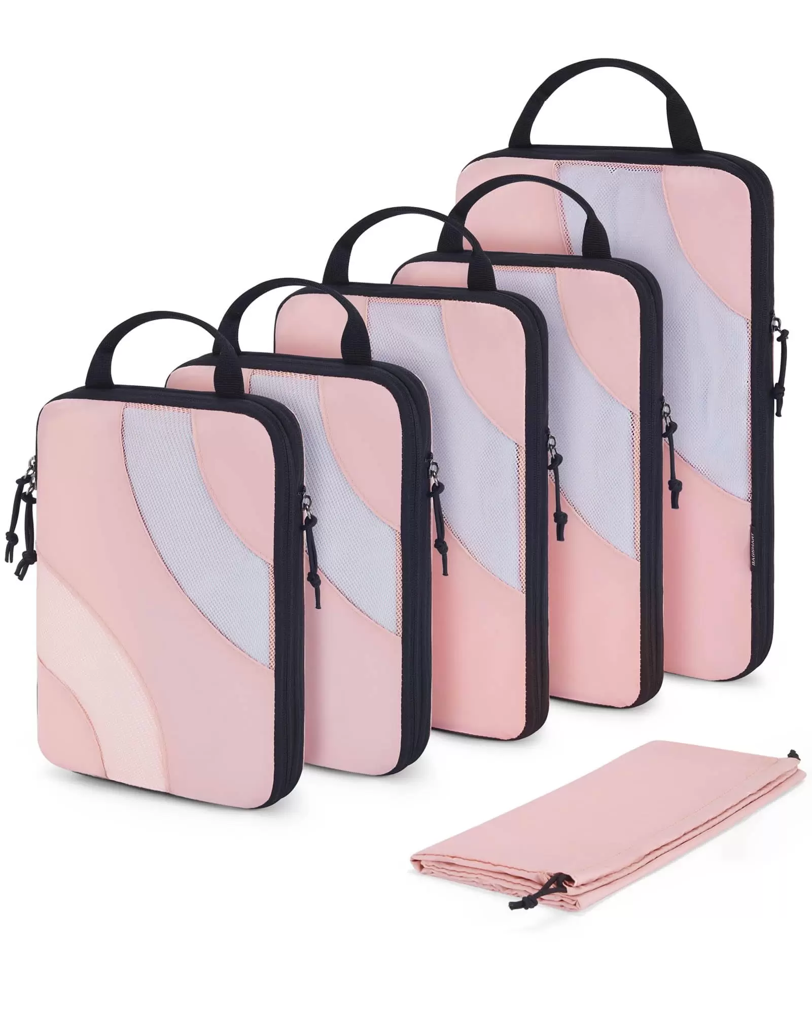 BAGSMART Compression Packing Cubes for Travel. 6 Set Expandable Luggage Packing Organizers. Foldable Lightweight Suitcase Storage Bags for Travel Accessories. Baby Pink