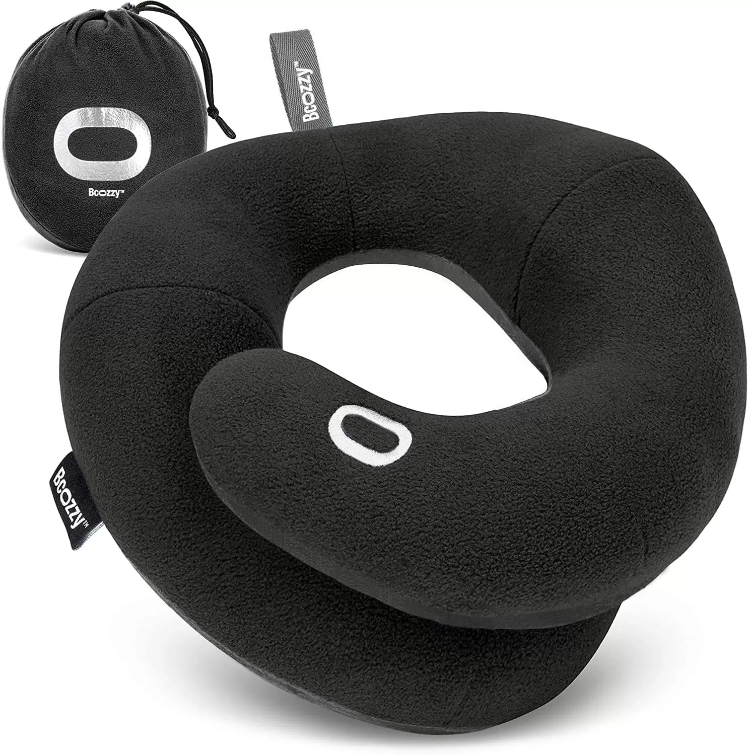 BCOZZY Neck Pillow for AIF4 Travel Provides Double Support to The Head. Neck. and Chin in Any Sleeping Position on Flights. Car. and at Home. Comfortable Airplane Travel Pillow. Large. Black