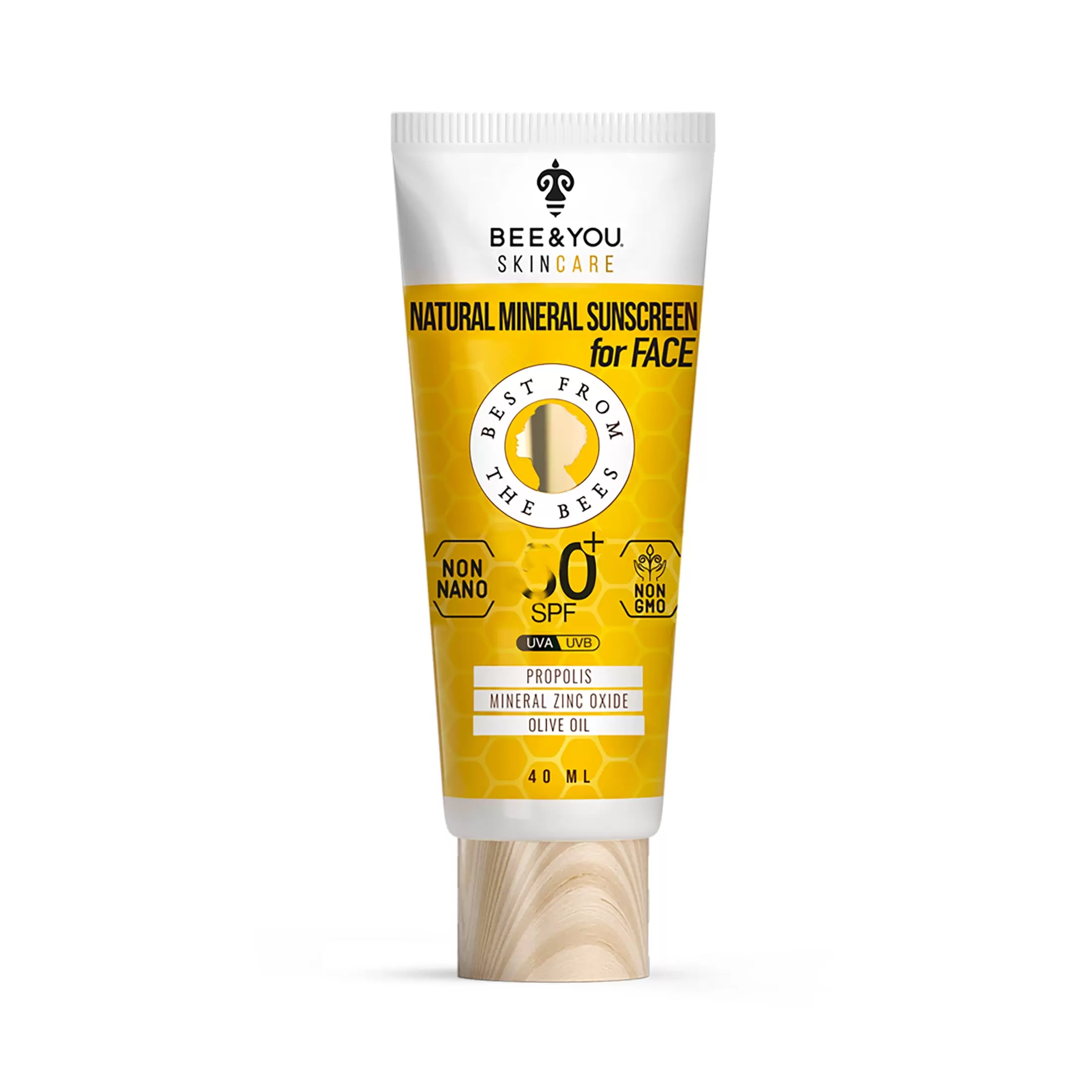 BEE and You UV Clear Facial Sunscreen. Broad-Spectrum SPF 50 for Sensitive or Acne-Prone Skin. Mineral-Based Zinc Oxide & Bee Propolis Formula. 100% Natural. Hypoallergenic. 1.35 oz (40 mL)??