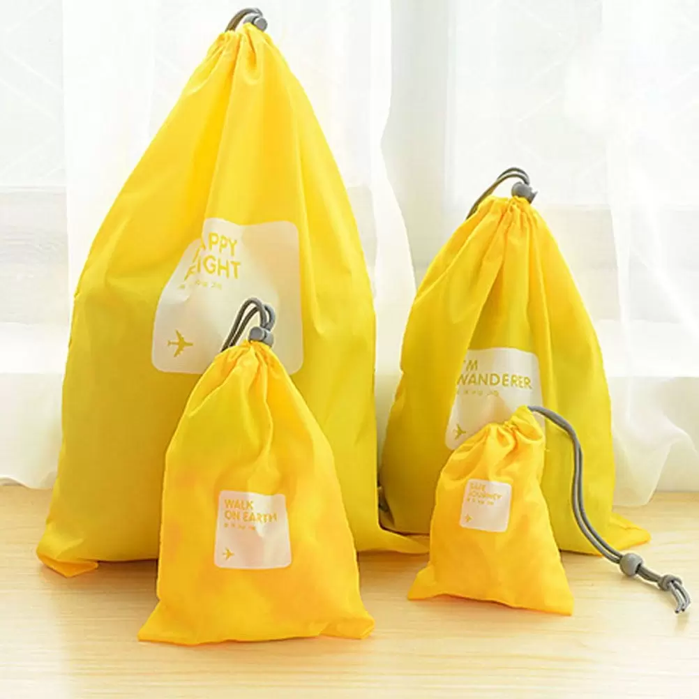 BESTONZON A Set of 4pcs Universal Outdoor Travel Waterproof Nylon Drawstring Storage Bags Pouches Organizers in Different Sizes (Yellow)