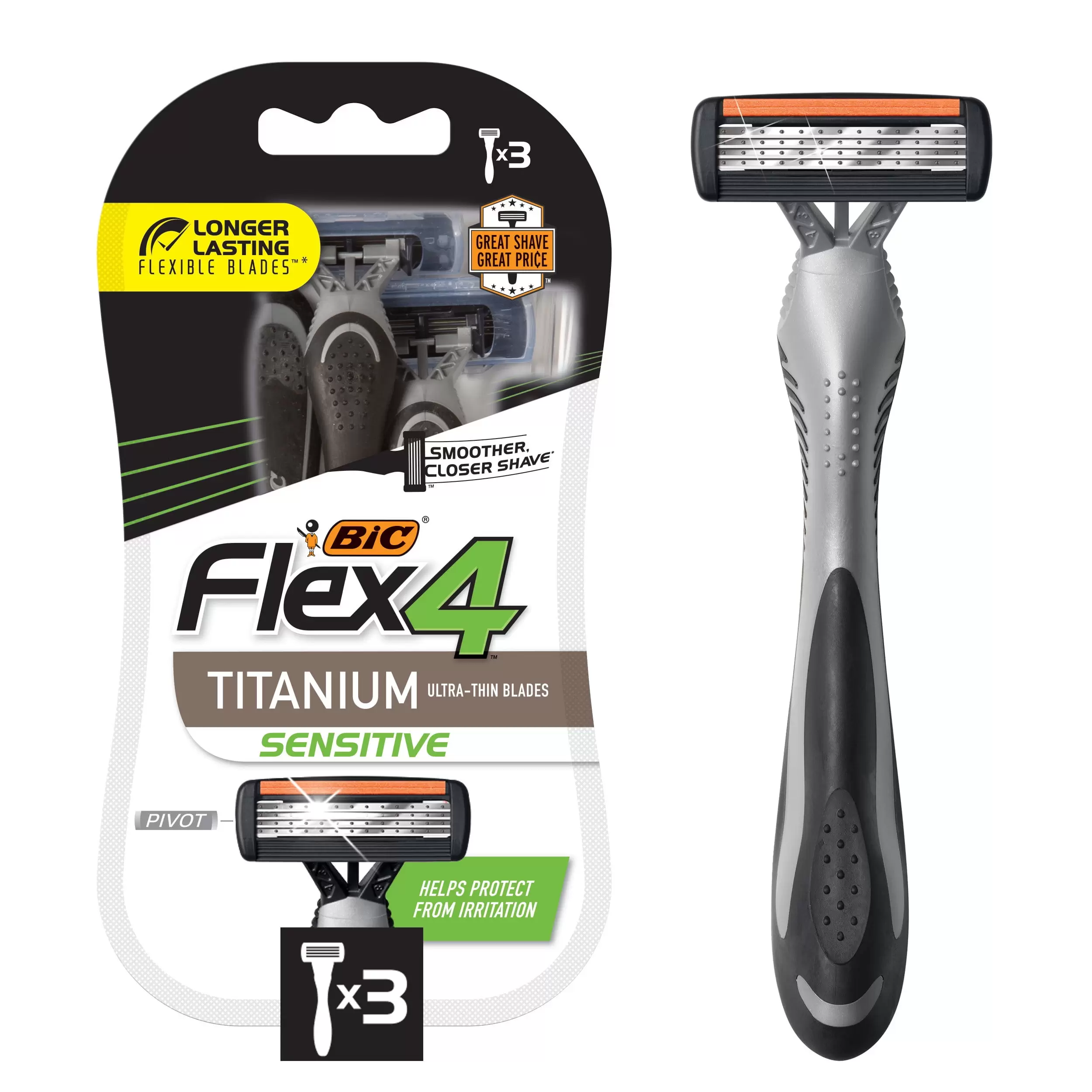 BIC Flex 4 Disposable Razors. Men's. 4-Blade. 3 Count