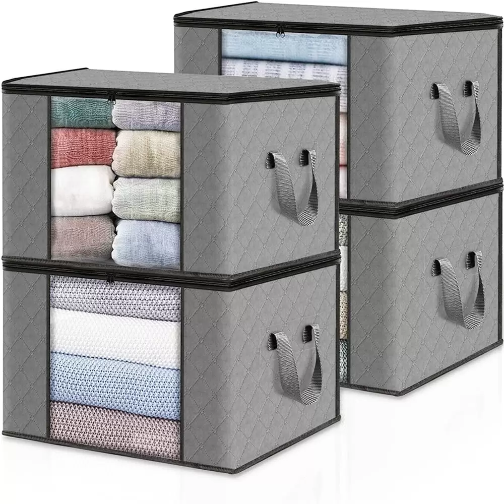 BLUELK Clothes Storage Bags. Large Capacity Storage Organizers for Comforters. Bedding. Blankets Clothing 4 pack