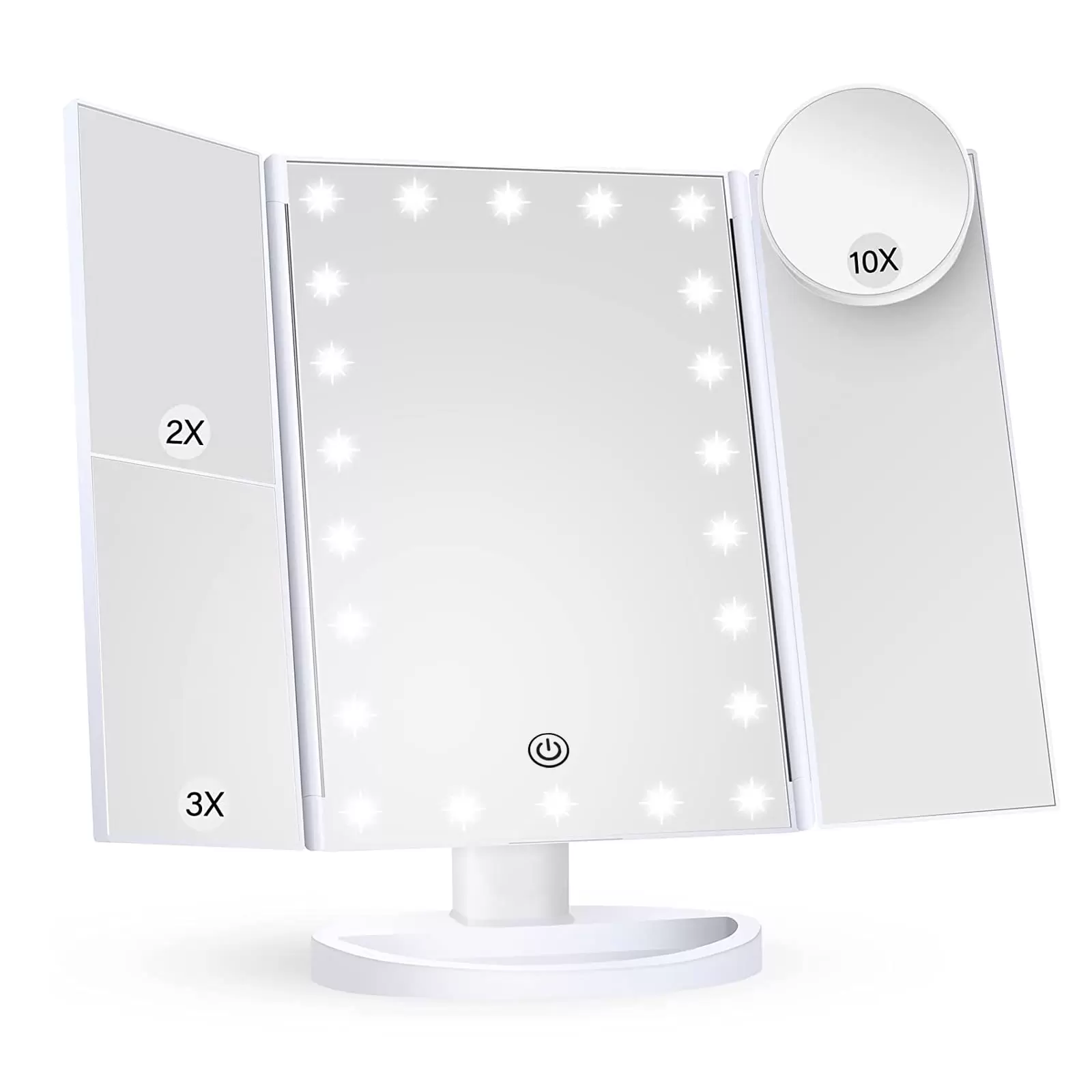 BN-LINK Makeup Mirror with Lights. 1X 2X 3X Magnification with 10x Magnifying Mirror. Lighted Makeup Mirror. Touch Control. Trifold Makeup Mirror. Portable LED Makeup Mirror. White