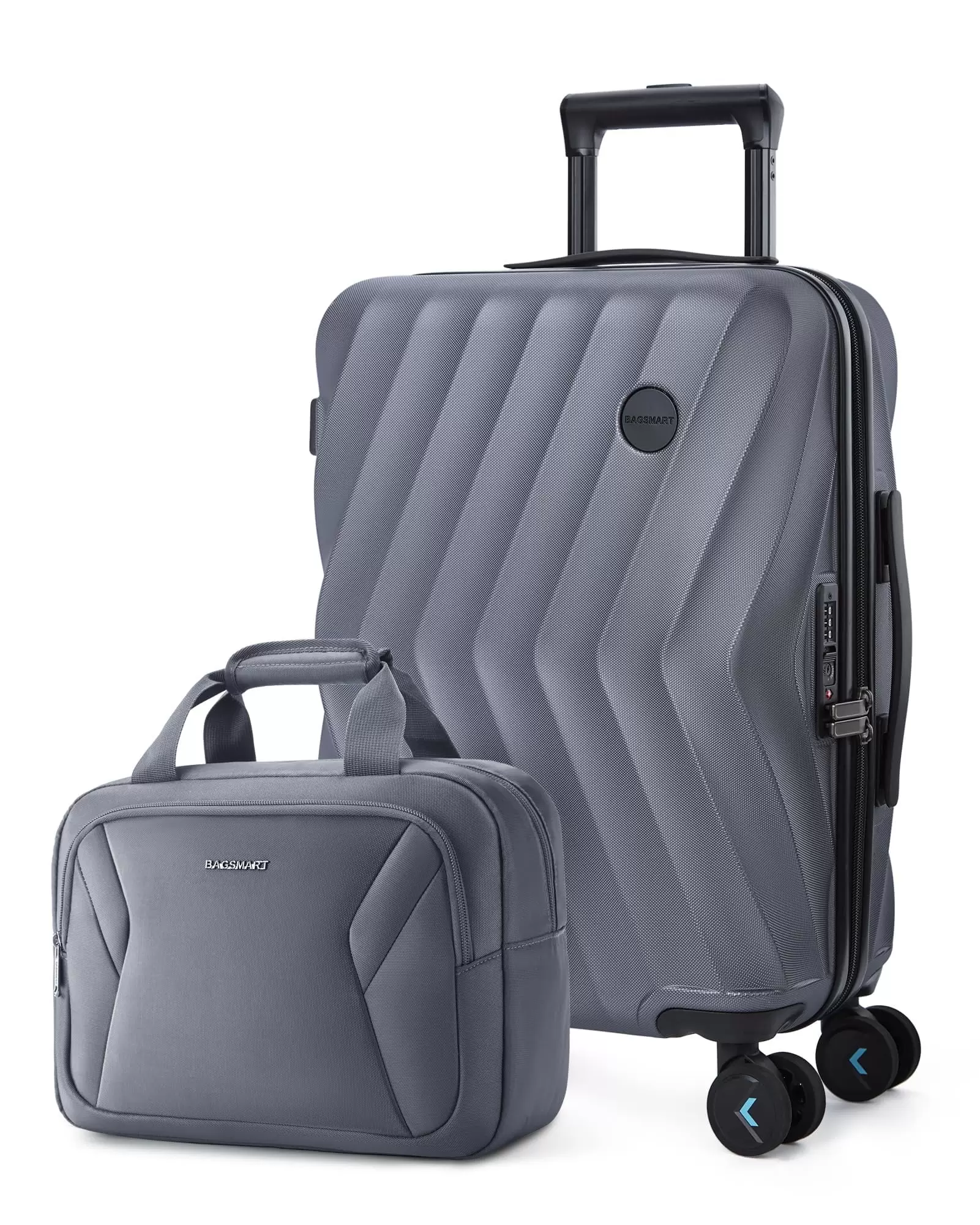 BAGSMART Travel 2 Piece Hardside Carry On Luggage Set. 22 Airline Approved 1OO??PC Hardshell Checked Suitcase with Travel Duffle Boarding Bag. Spinner Wheels & TSA Lock. Navy Gray