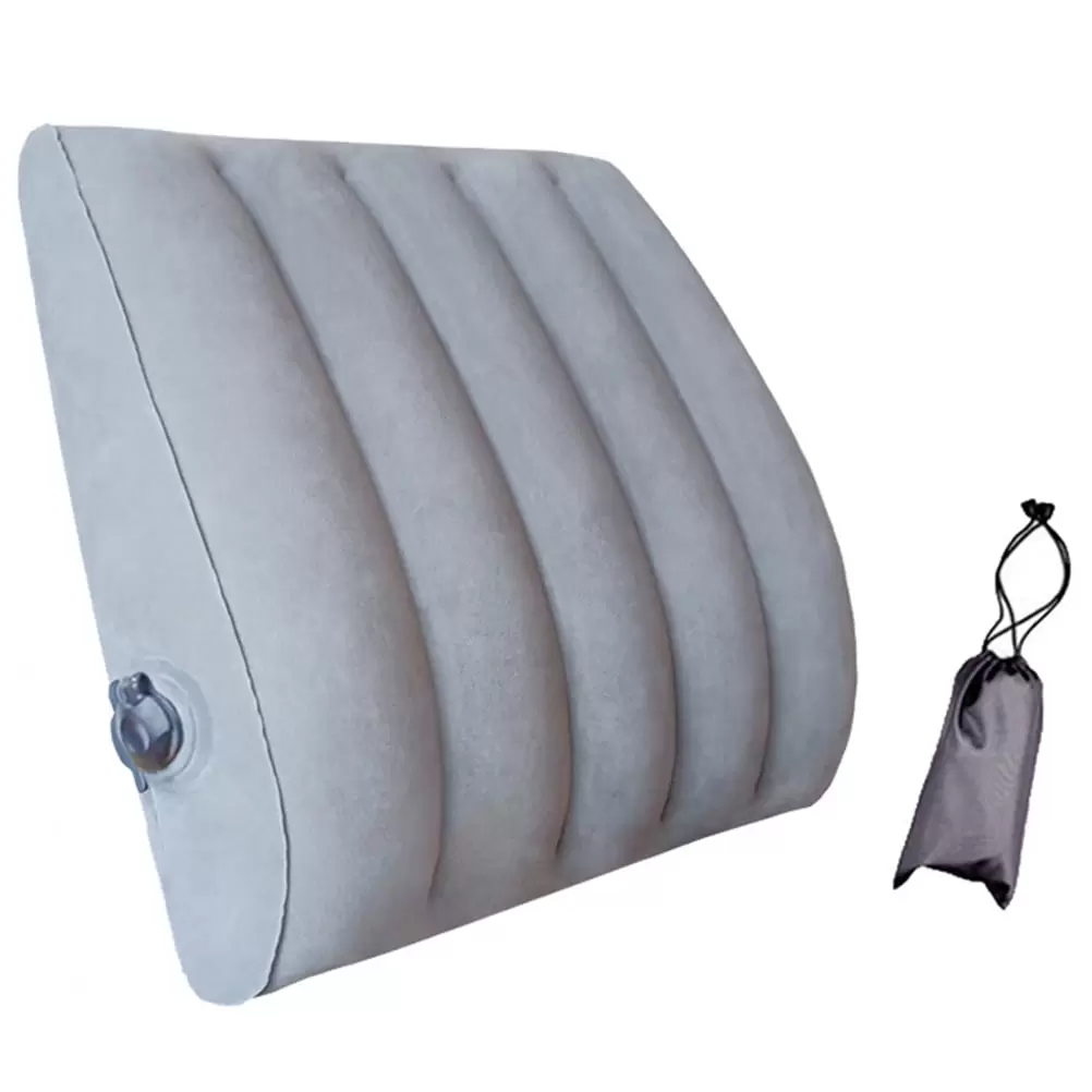 BSMEAN 1 Inflatable Lumbar Support Pillow. Inflatable Lumbar Pillow Car Foldable Office Travel Outdoor Portable Lumbar Pillow Grey