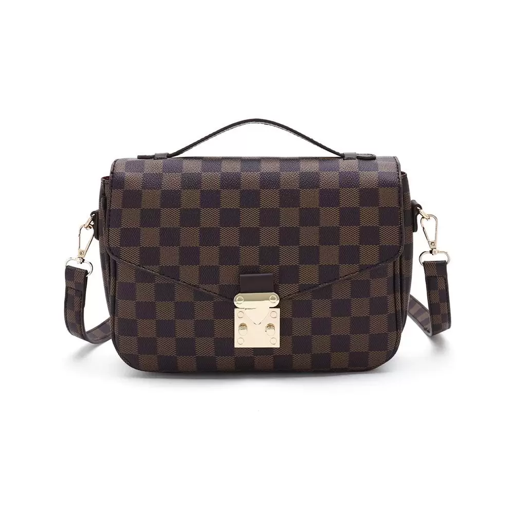 BUTIED Womens Handbag Checkered Cross Body Bag -PU Vegan Leather -Big Capacity Shoulder Bag