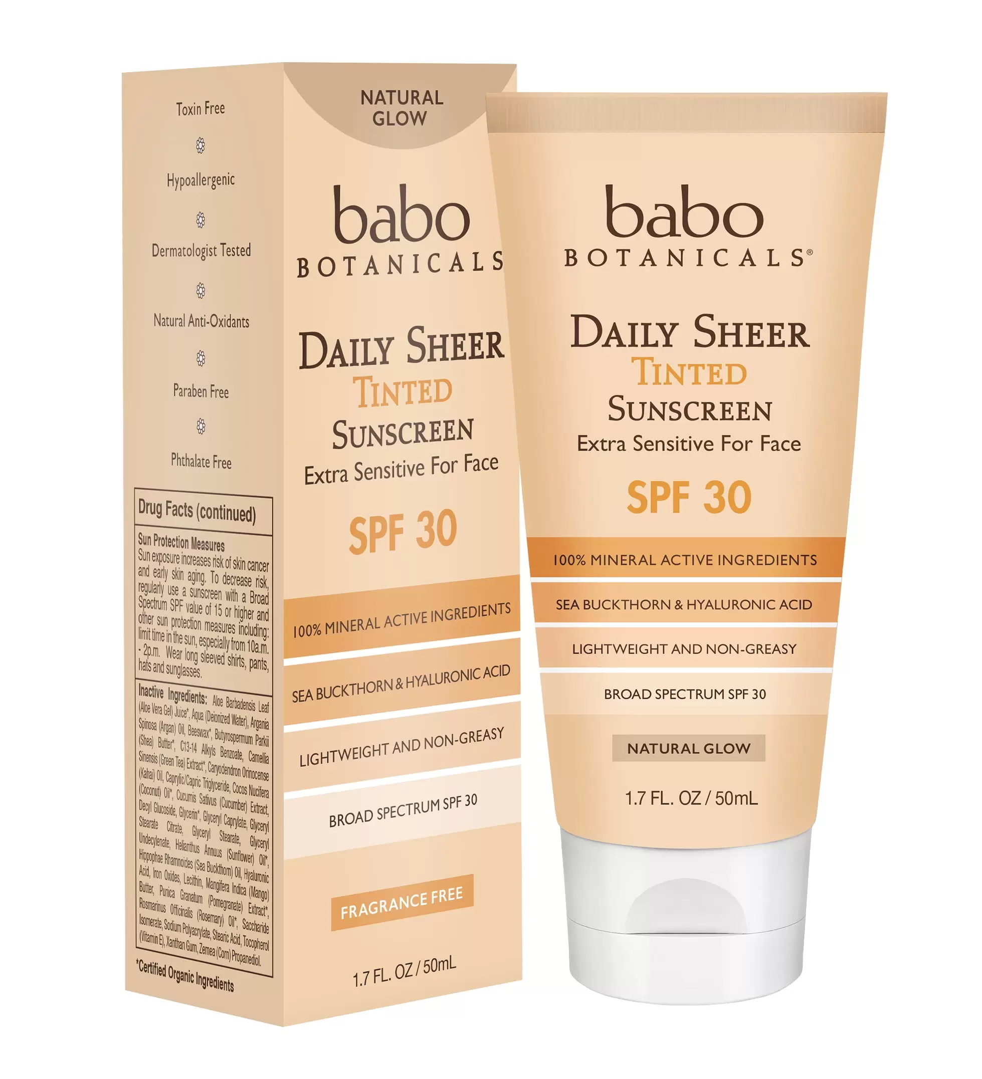 Babo Botanicals SPF 30 Daily Sheer Tinted Sunscreen. Natural Glow