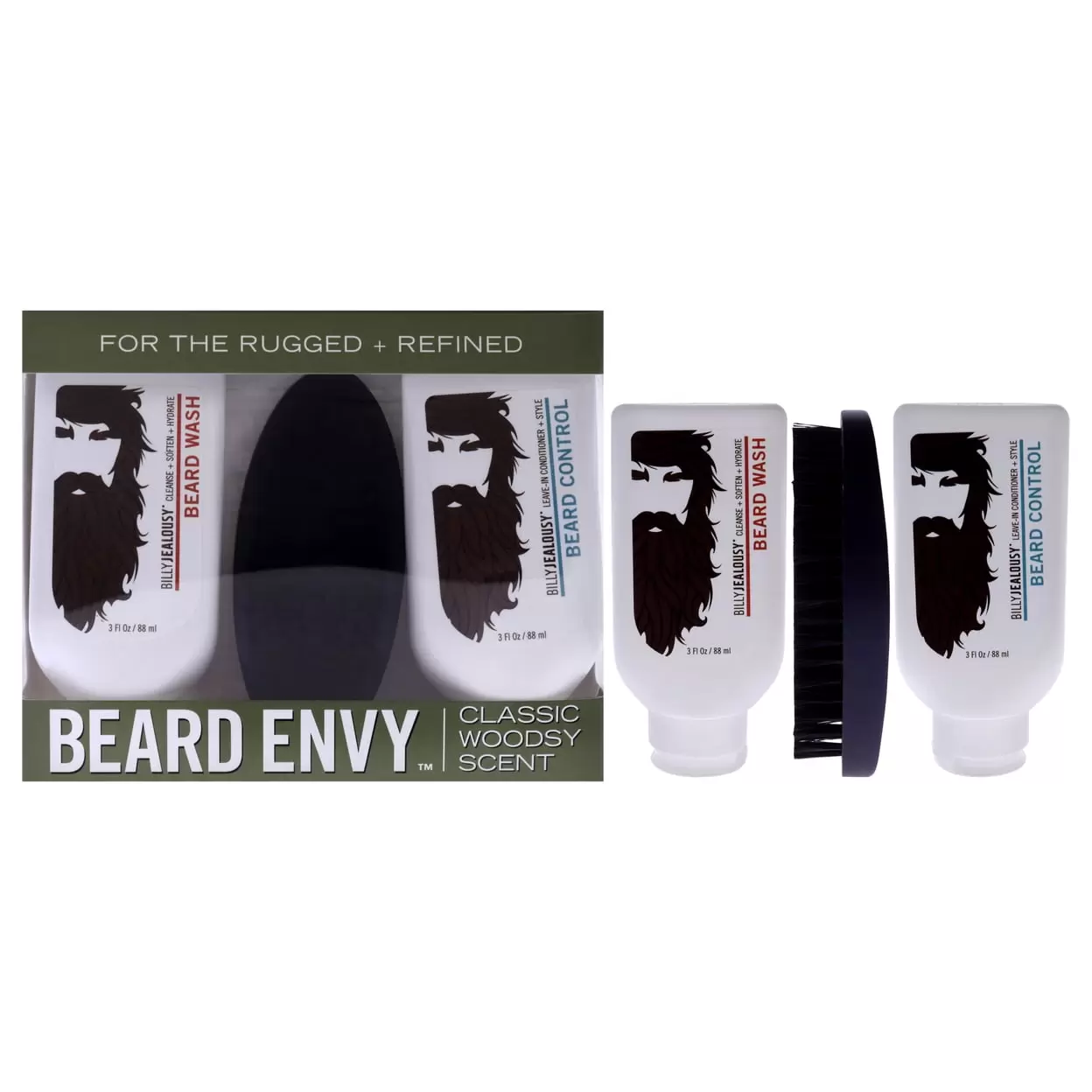 Beard Envy Kit by Billy Jealousy for Men - 3 Pc Kit 3oz Beard Wash. 3oz Beard Control. Brush