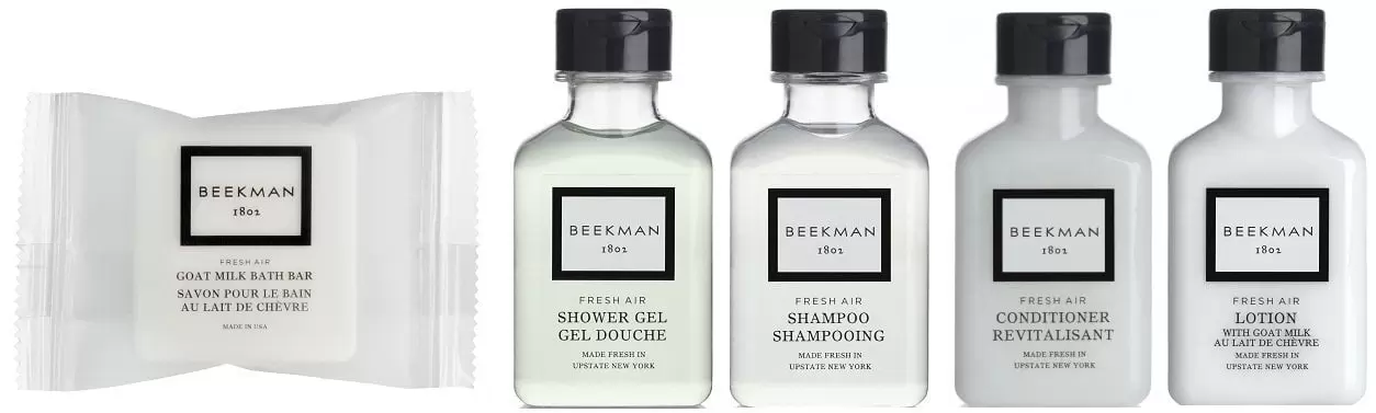 Beekman 1802 Fresh Air Travel Set Shampoo Conditioner Lotion. Shower Gel. Soap