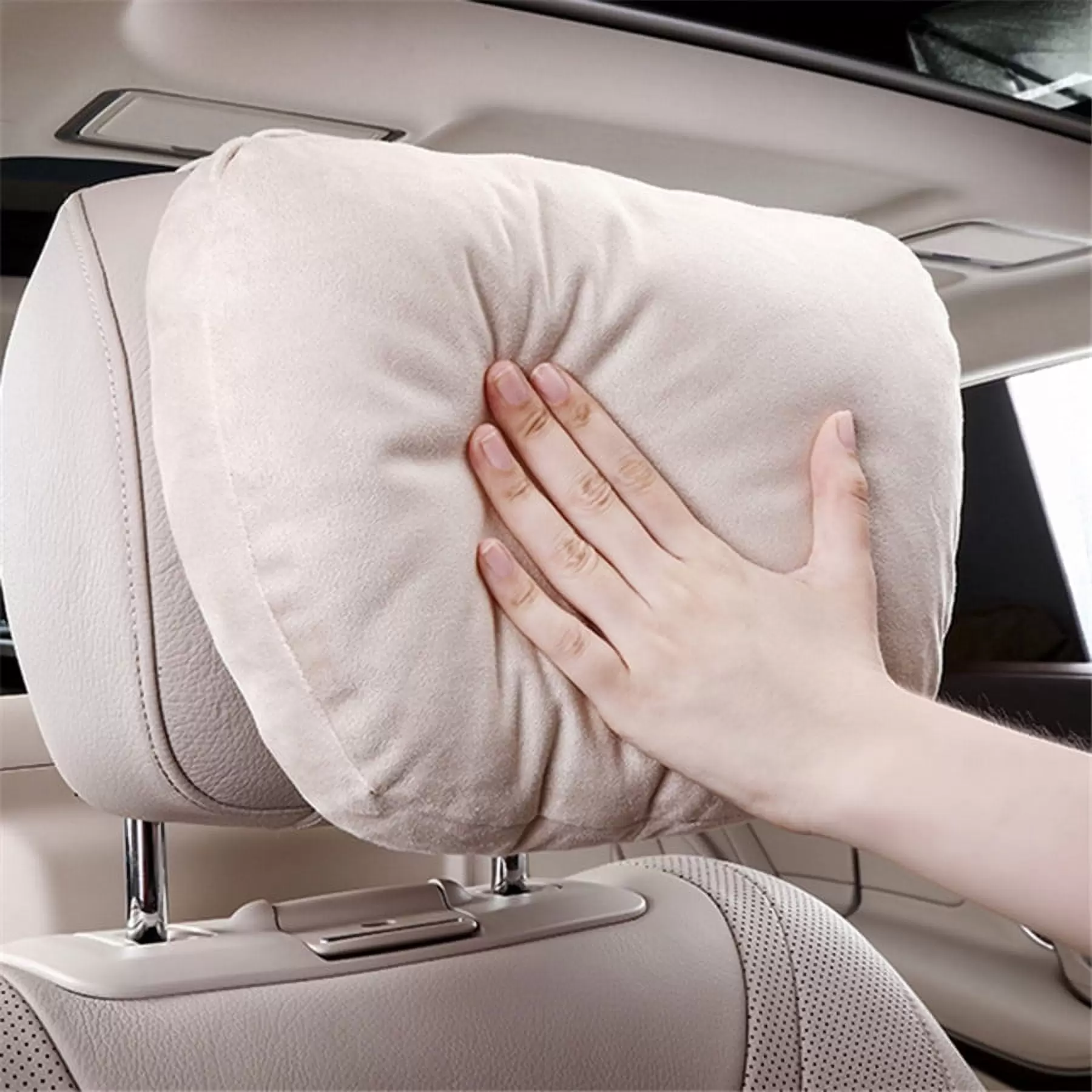 Beige Car Headrest Pillow Neck Pillow Travel Headrest Super Soft Universal