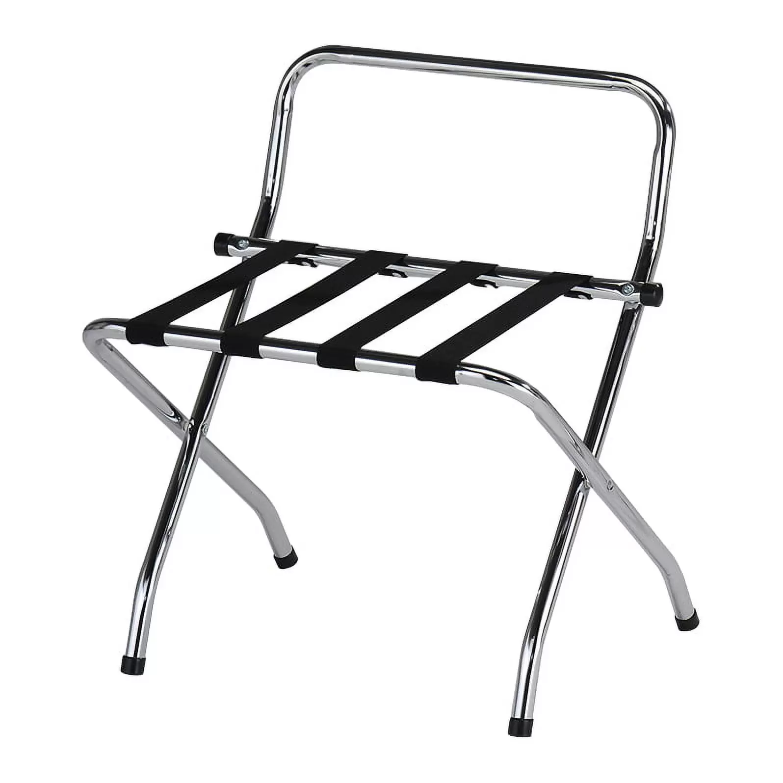 Bess 24 Inch Chrome & Black Metal Contemporary Foldable Luggage Rack Stand