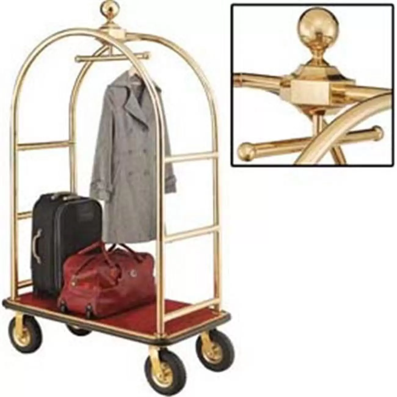 Best Value Gold Stainless Steel Bellman Cart with Curved Uprights 8 in. Pneumatic Casters