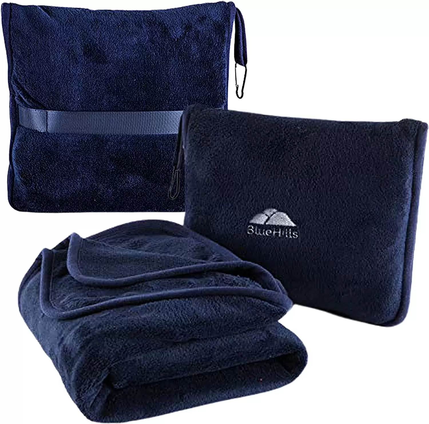 BlueHills Premium Soft Plush Travel Blanket Pillow Airplane - Navy Blue