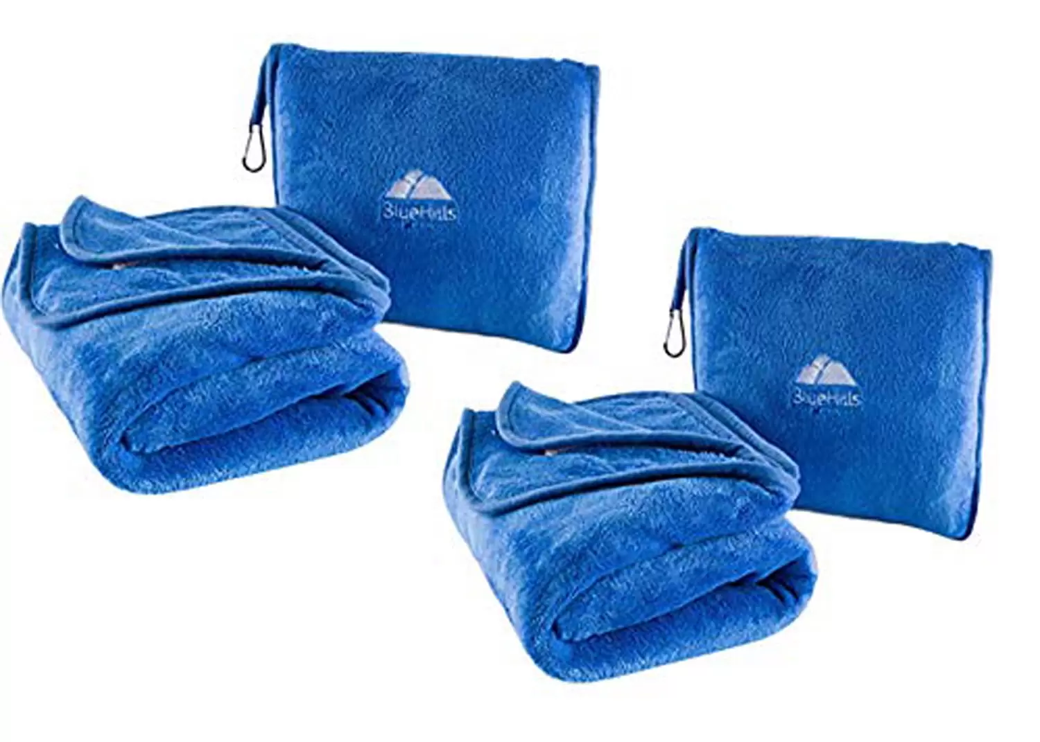 BlueHills Premium Soft Travel Blanket Pillow Airplane 2-Pack -Royal Blue