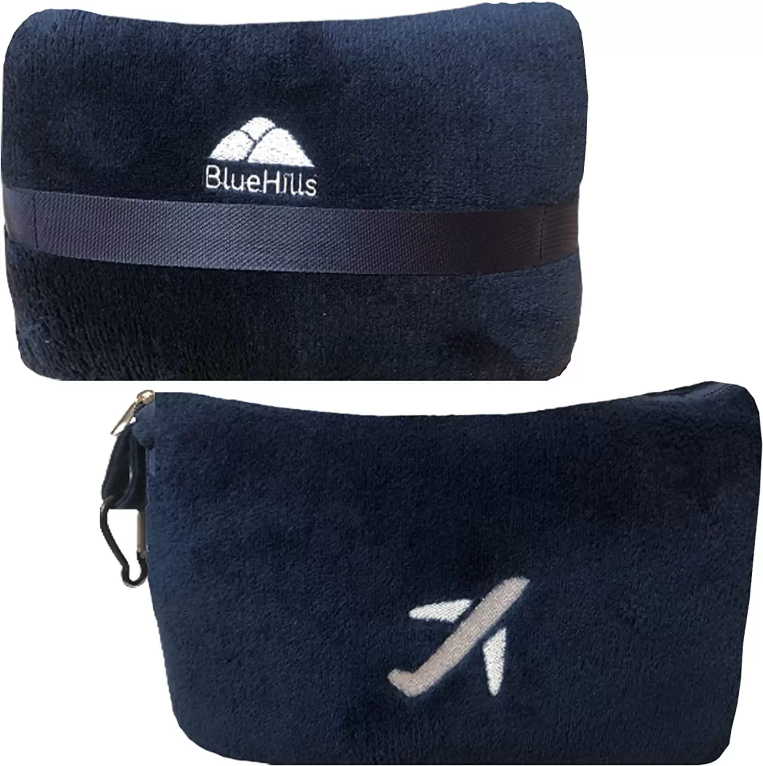 BlueHills Premium Soft Travel Blanket Pillow Airplane Mini - Navy Blue