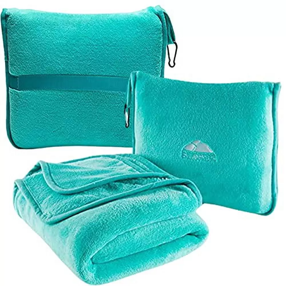 BlueHills Premium Soft Travel Blanket Pillow Airplane - Teal Green