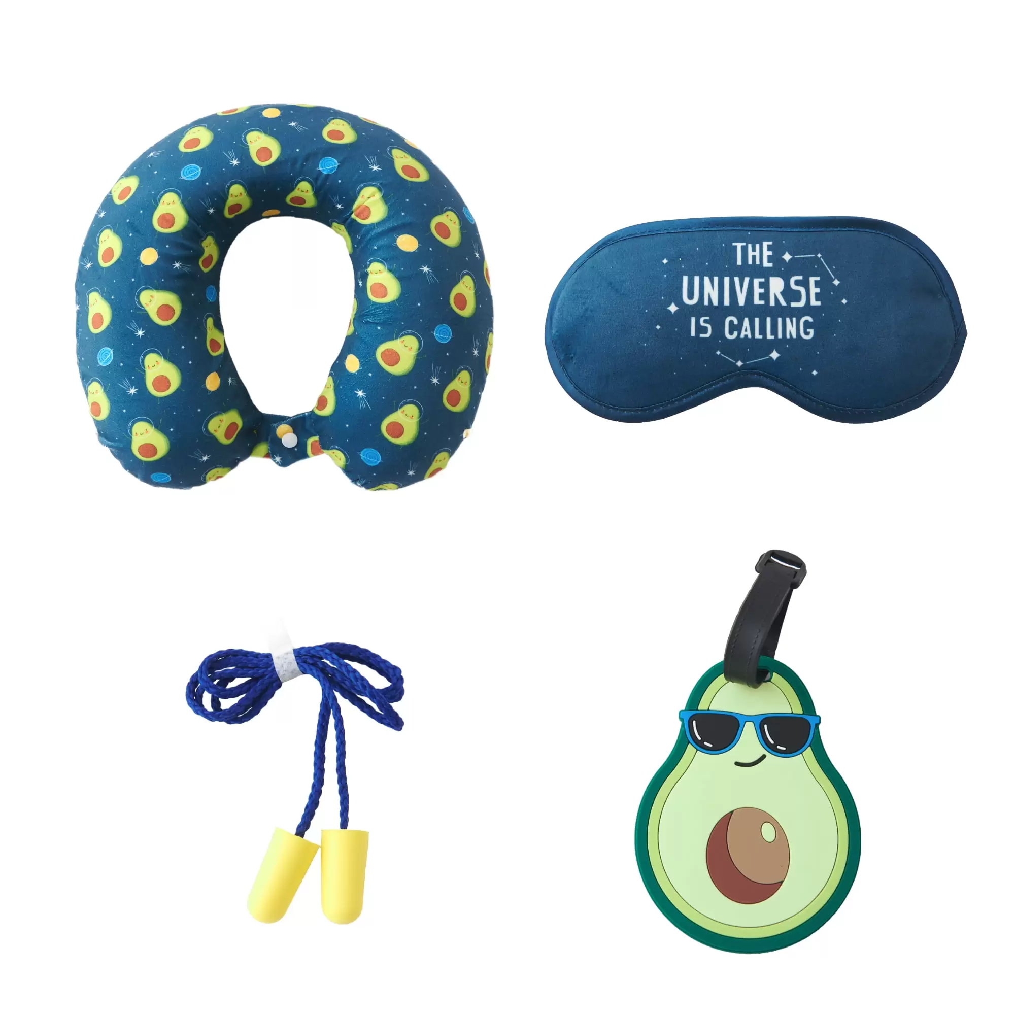 Bon Voyage? 4-Piece Travel Set - Memory Foam Neck Pillow. Eye Mask. Luggage Tag. & Ear Plugs. Avocado