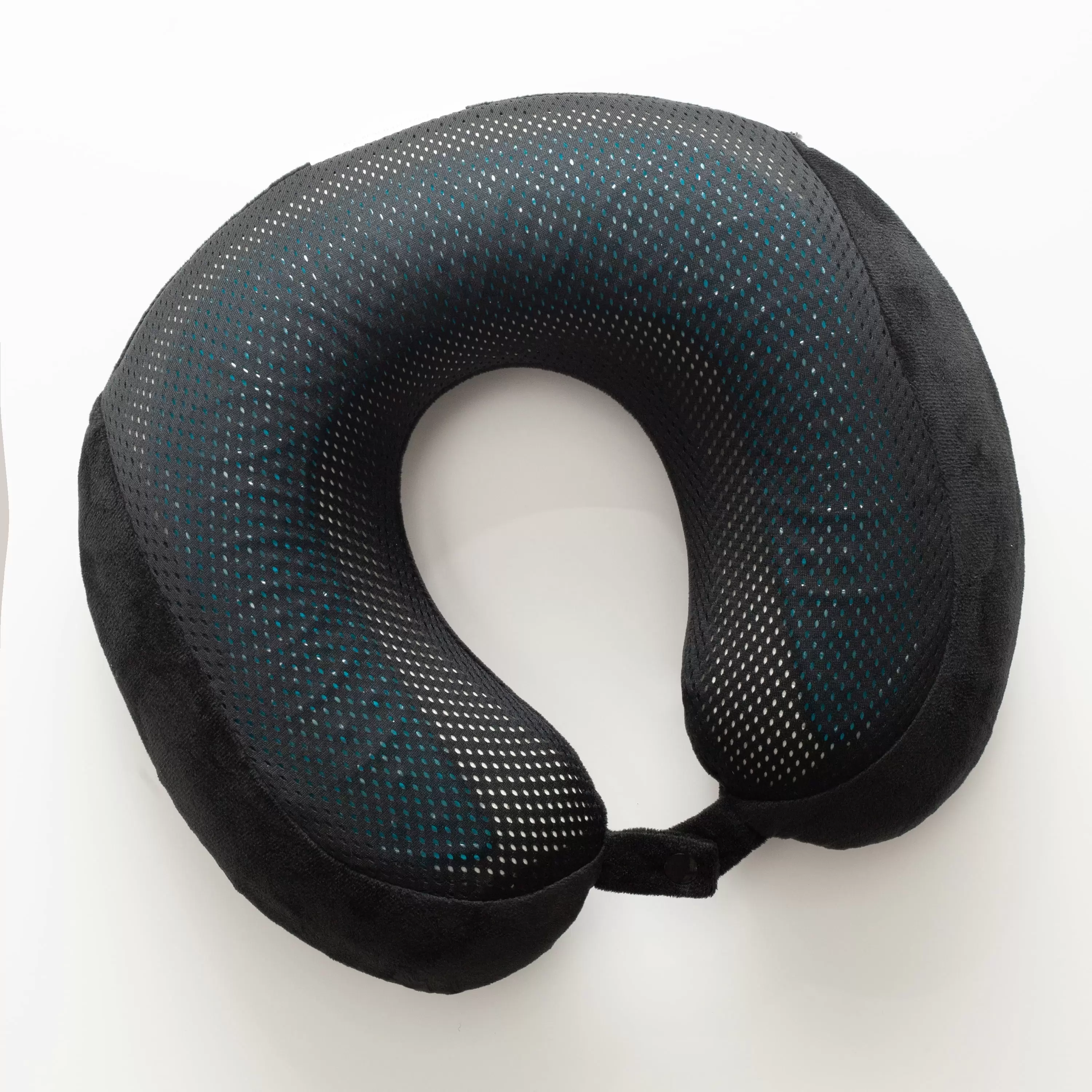 Bon Voyage Refreshing Cooling Gel Memory Foam Travel Neck Pillow with a Snap Button. Black