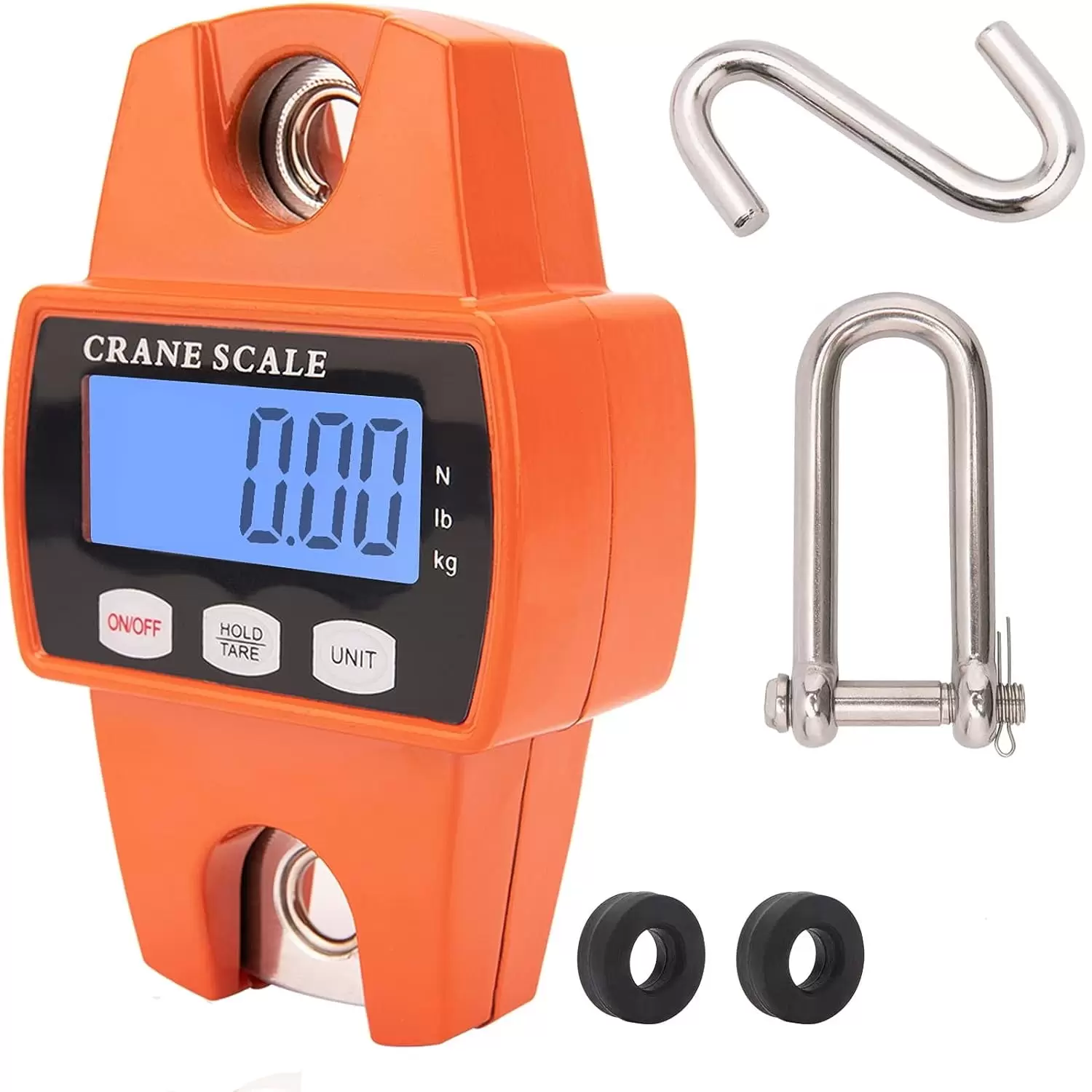 Boriyuan 660lb Digital Hanging Scale with Cast Aluminum Case. Handheld 300Kg Mini Crane Scale with Hooks for Garage Farm Hunting Fishing Outdoor (Orange)