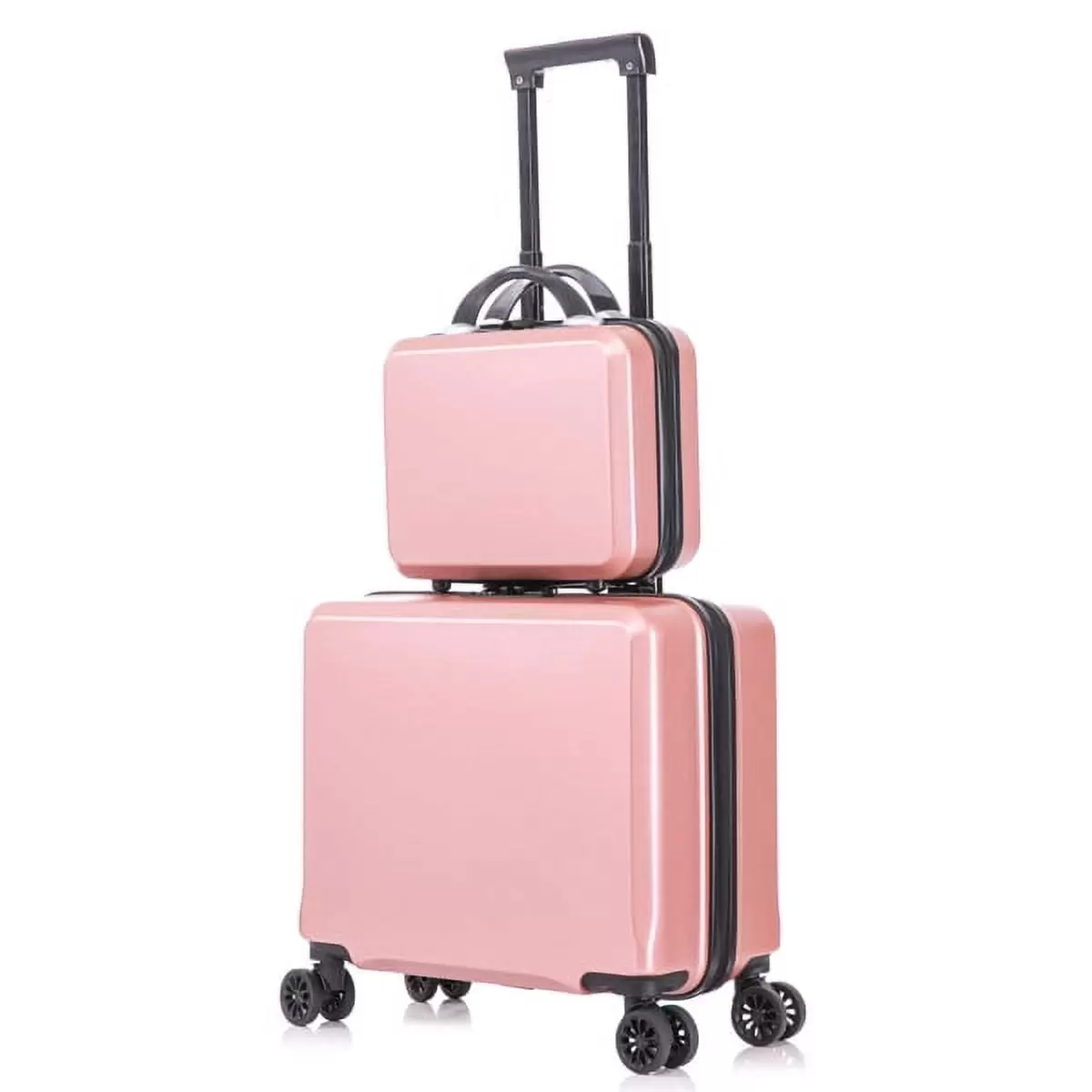 Bornmio 2 Piece Travel Luggage Set Hard shell Suitcase with Spinner Wheels 18 Underseat luggage and 14 Comestic Travel case Toiletry box Rose Gold