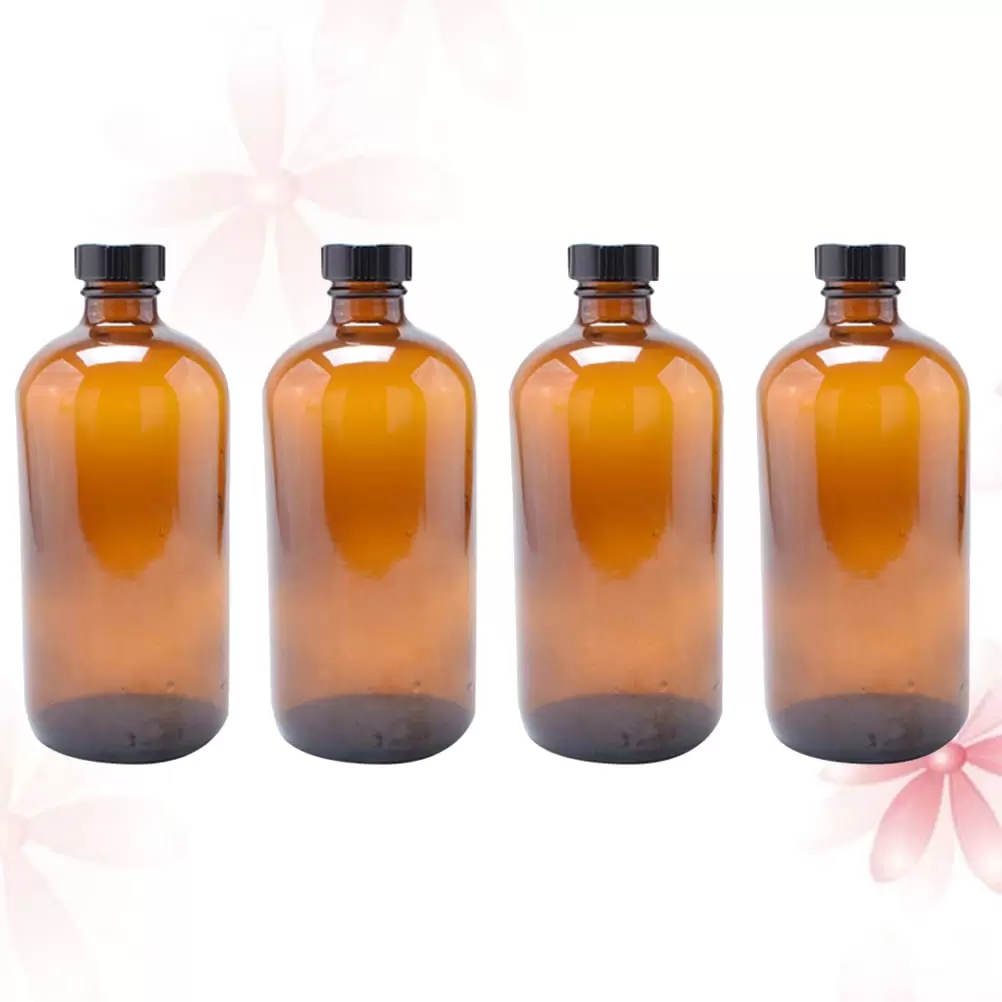 Brown Mason Jars Amber Round Glass Bottle Apothecary Bottles with Lids Syrup 4 Pcs